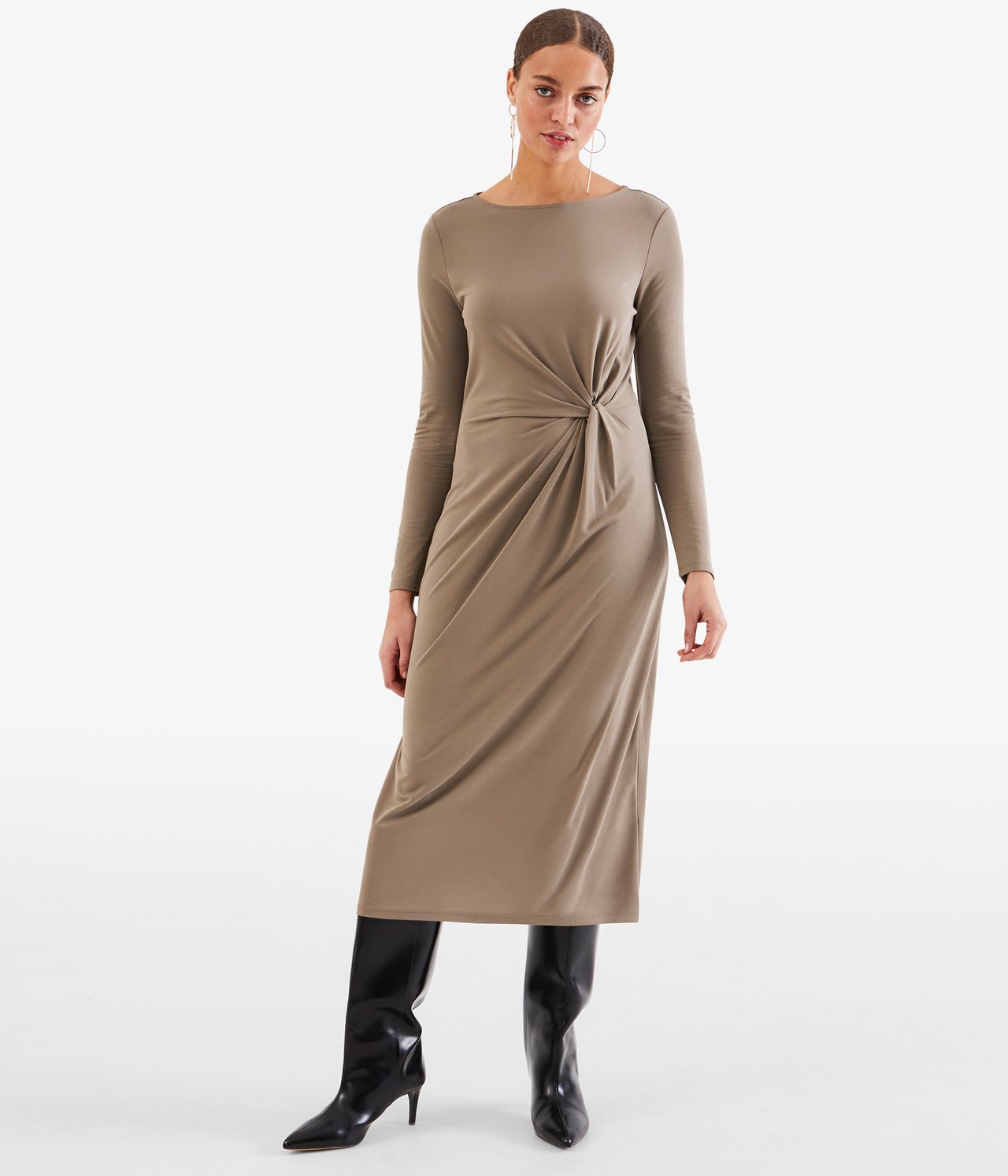 Długa sukienka z trykotu - Brązowy - 174cm / Storlek: S - 1