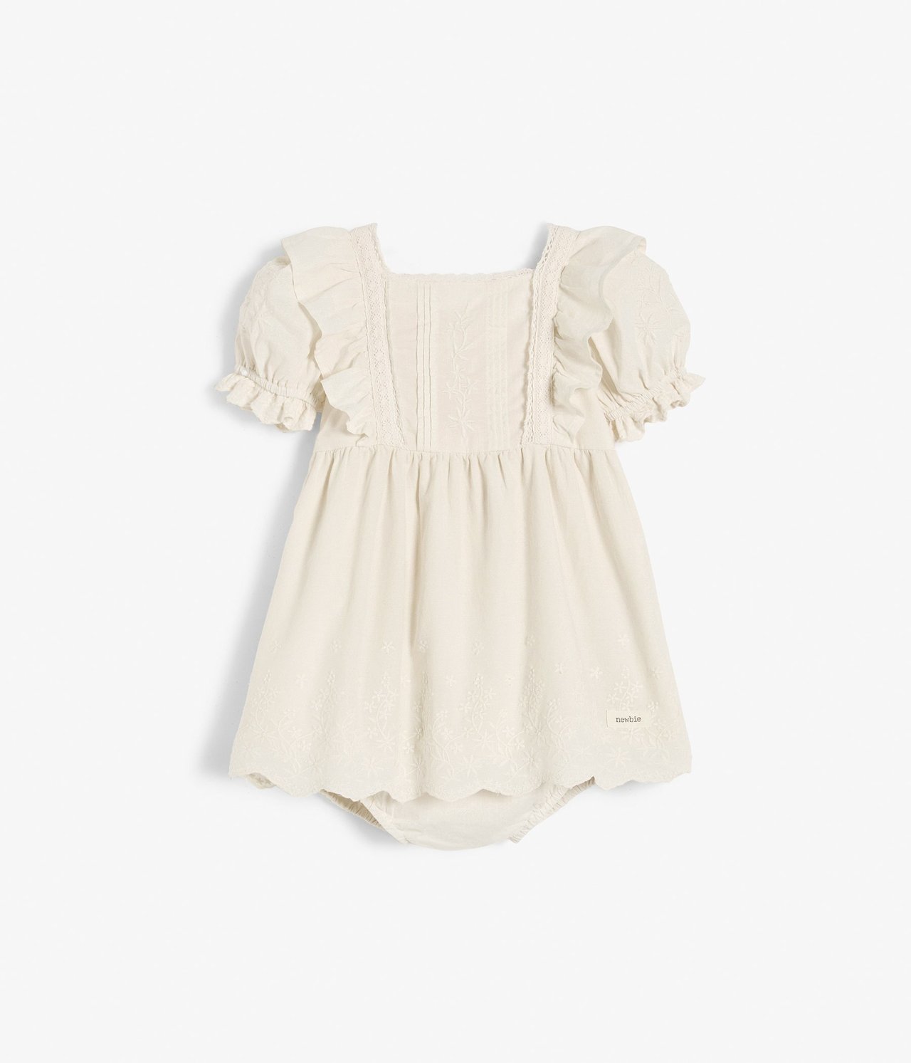 Babyklänning med brodyr och puffshorts Offwhite - null - 2