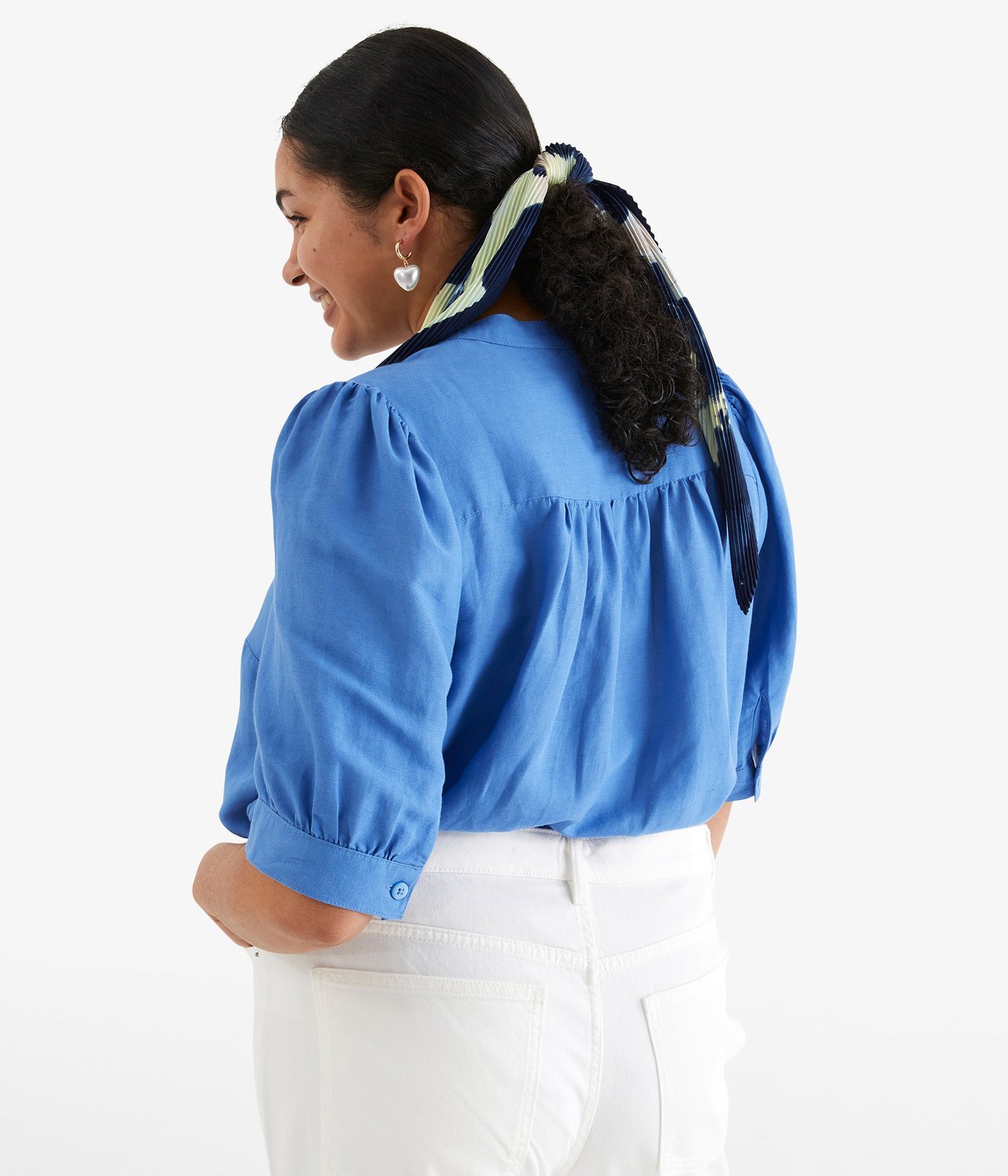 Bluse i linblanding - Blå - 180cm / Storlek: XL - 4