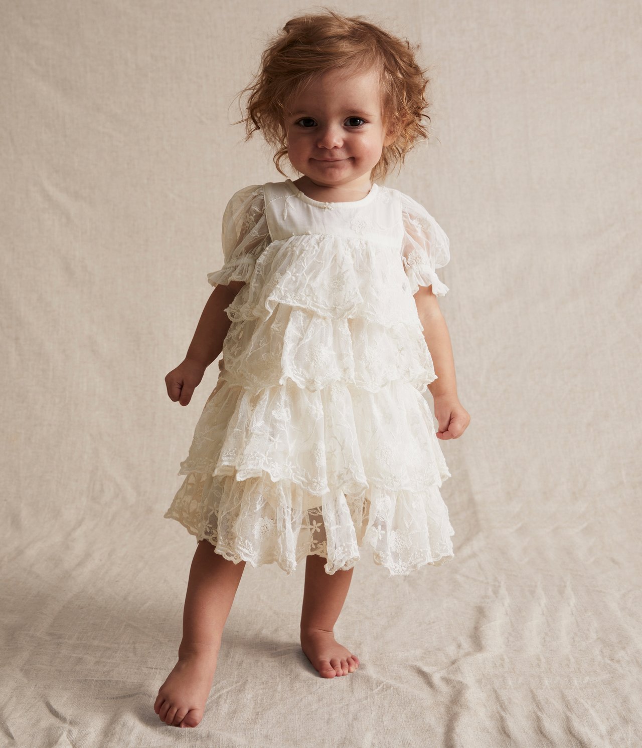 Sukienka z siateczki, z haftem, dla niemowląt - Offwhite - 2