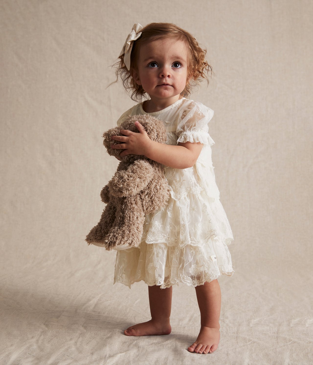 Sukienka z siateczki, z haftem, dla niemowląt - Offwhite - 5
