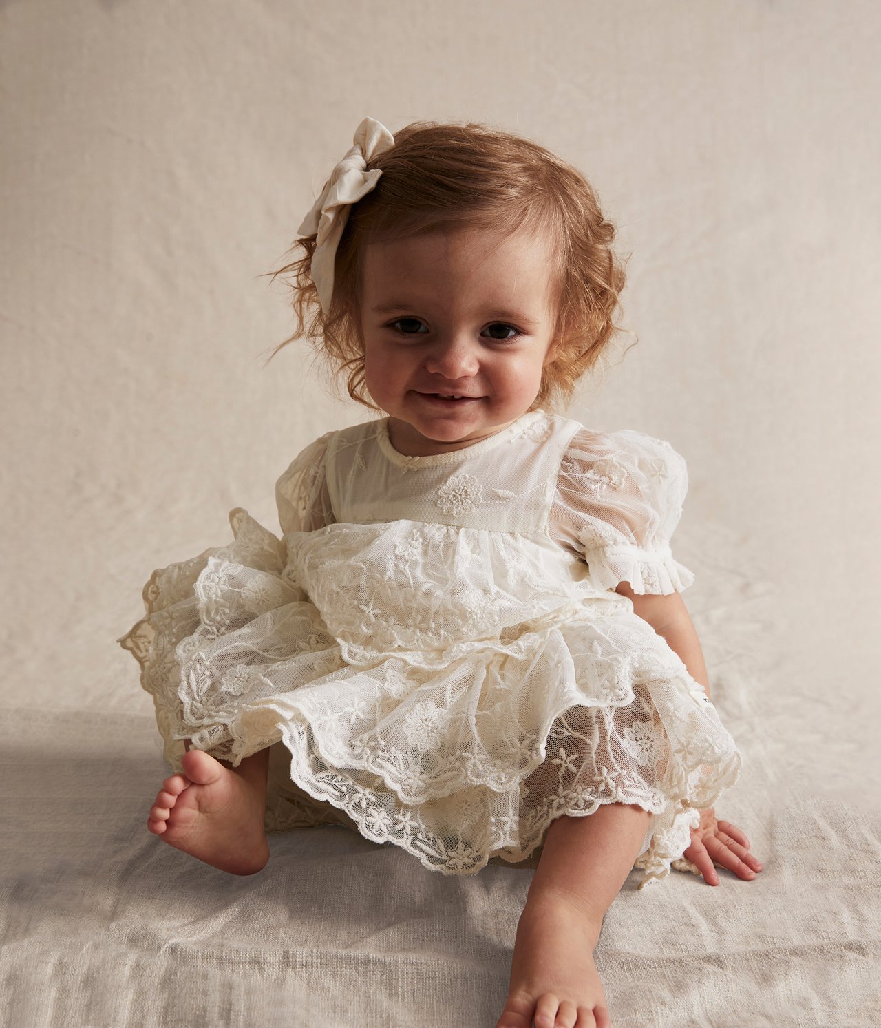 Sukienka z siateczki, z haftem, dla niemowląt - Offwhite - 6