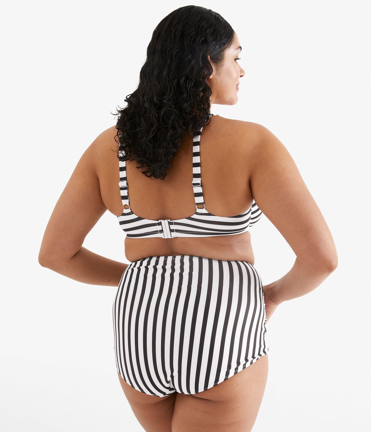 Majtki od bikini, w paski, z wysokim stanem - Czarne - 3