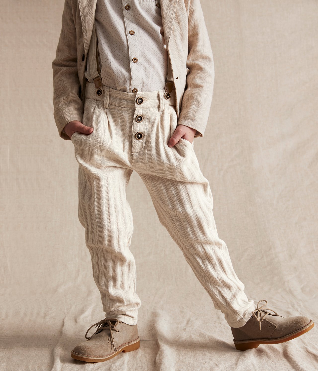 Ogrodniczki w paski - Offwhite - 2