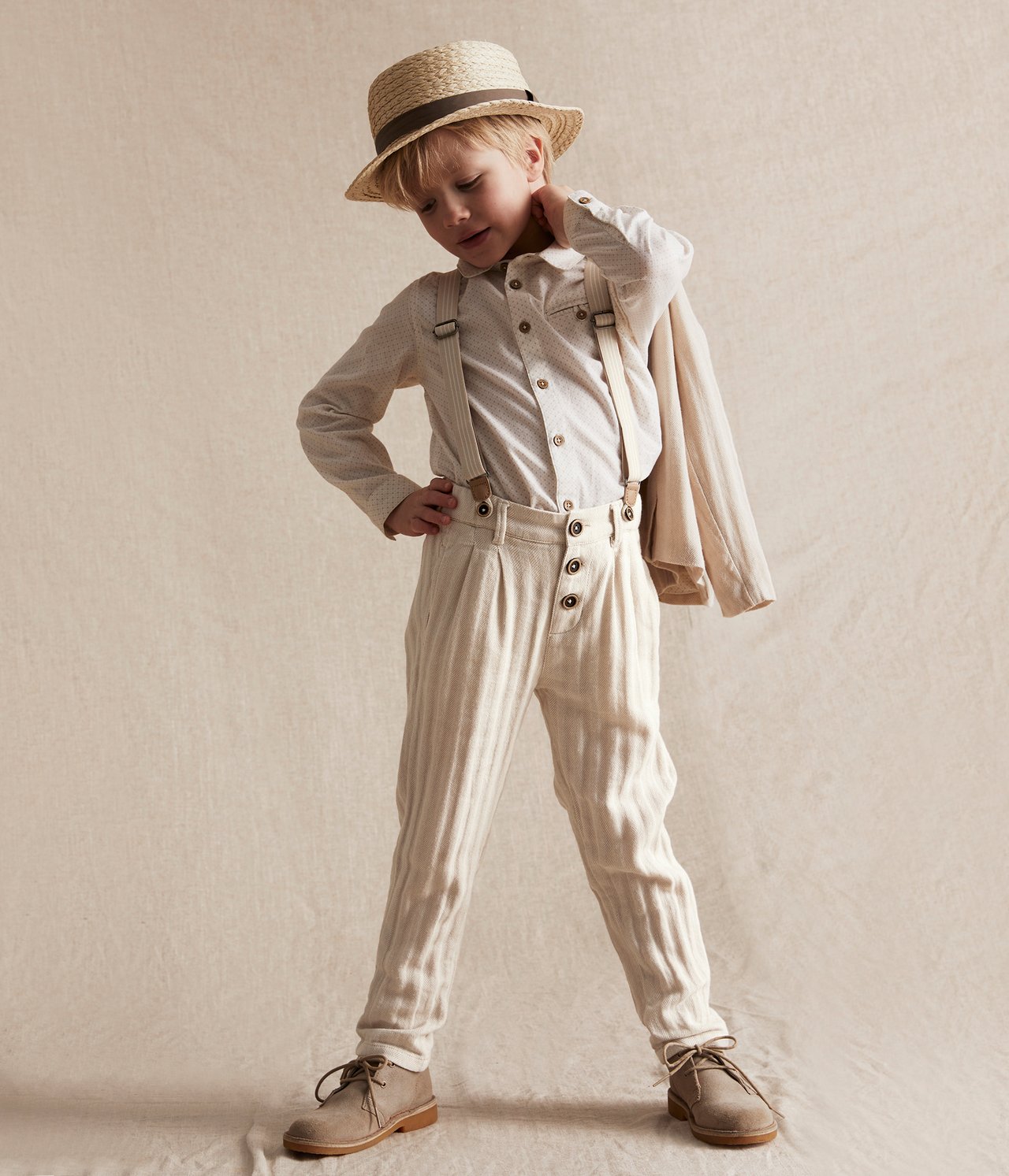 Ogrodniczki w paski - Offwhite - 3