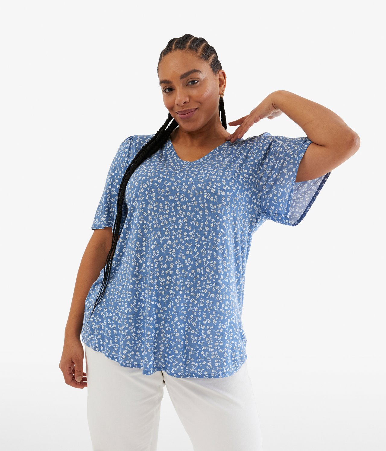 Top w kwiaty - Niebieski - 1