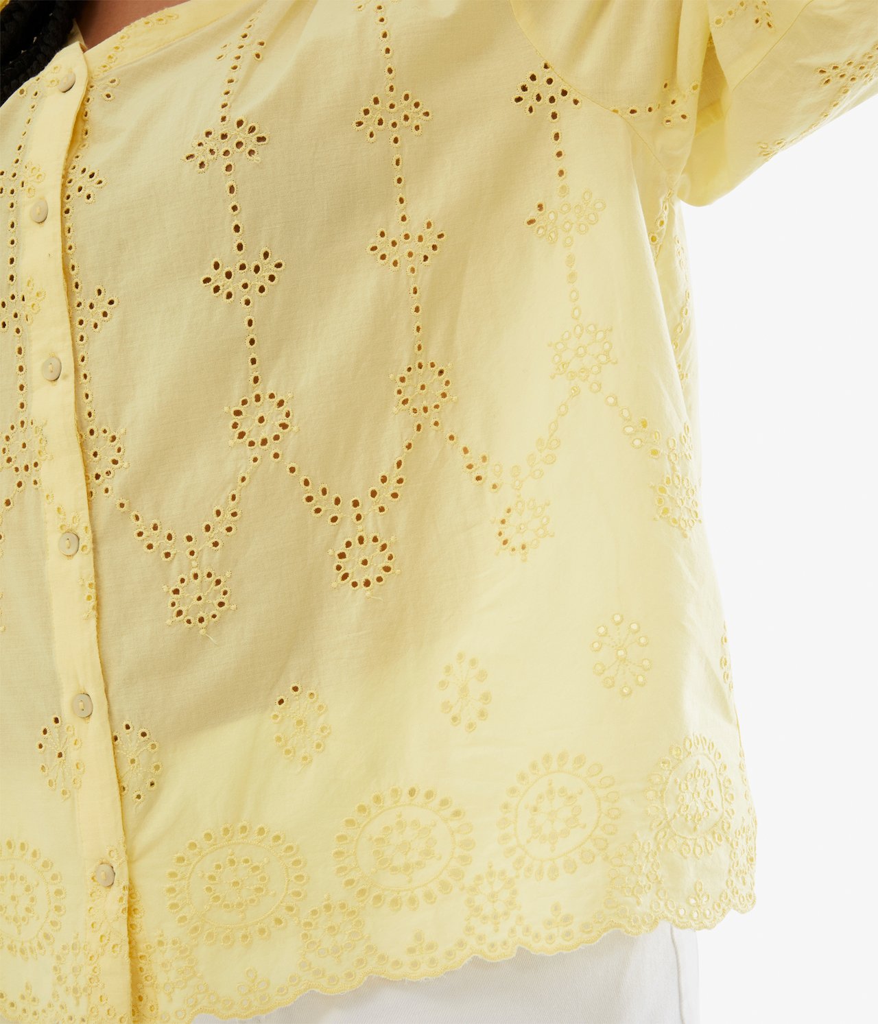 Bluse med brodering - Lys beige - 3