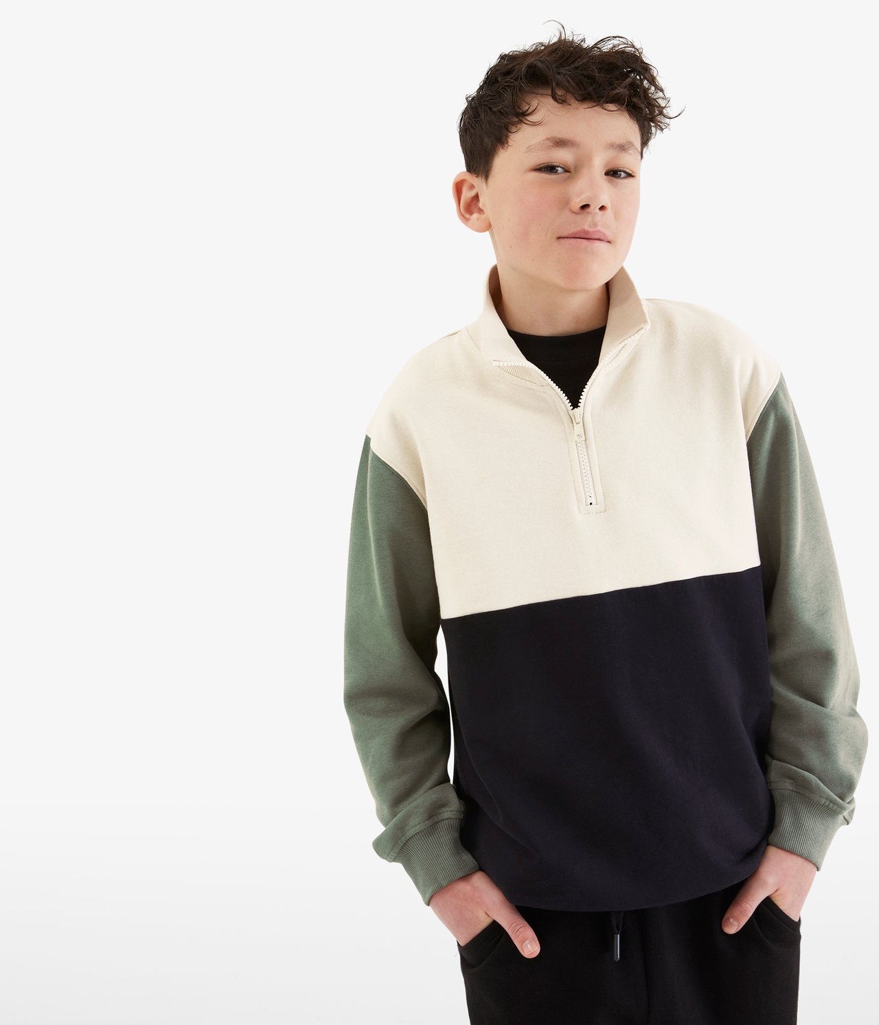 Sweatshirt med krage - Lys beige - 1