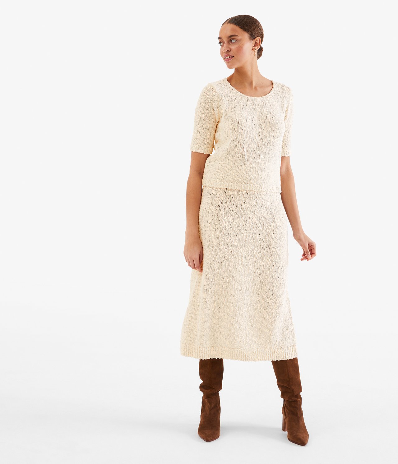 Sweter z przędzy bouclé - Offwhite - 1