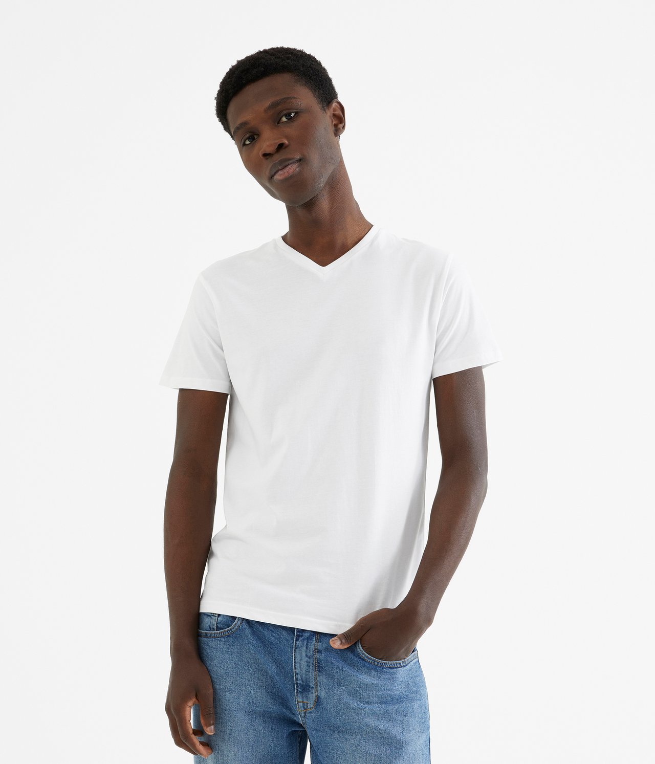 T-shirt w serek - Biały - 185cm / Storlek: M - 1