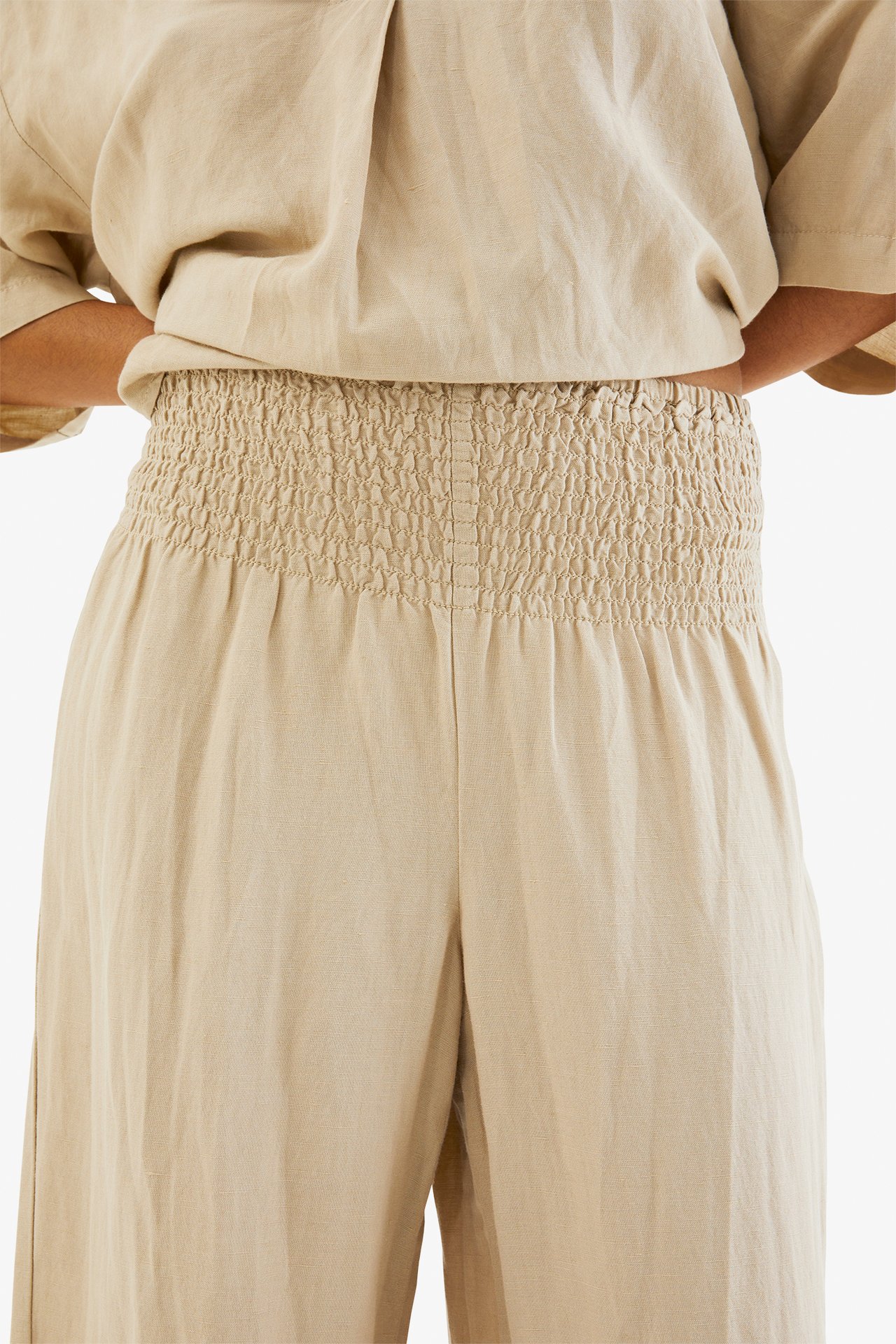 Szerokie spodnie z mieszanki lnu - Beżowy - 174cm / Storlek: S - 3