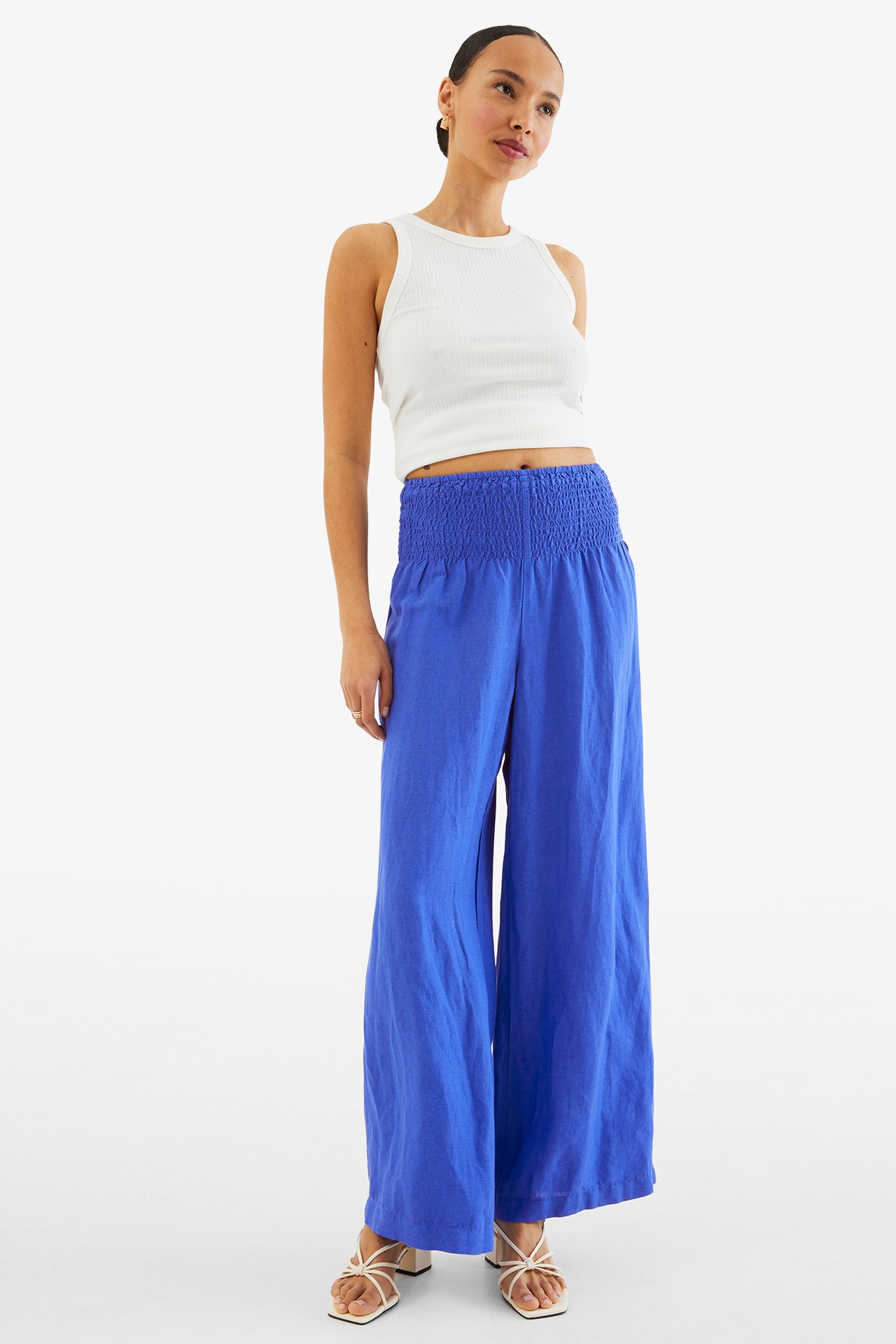 Szerokie spodnie z mieszanki lnu - Niebieski - 174cm / Storlek: S - 1