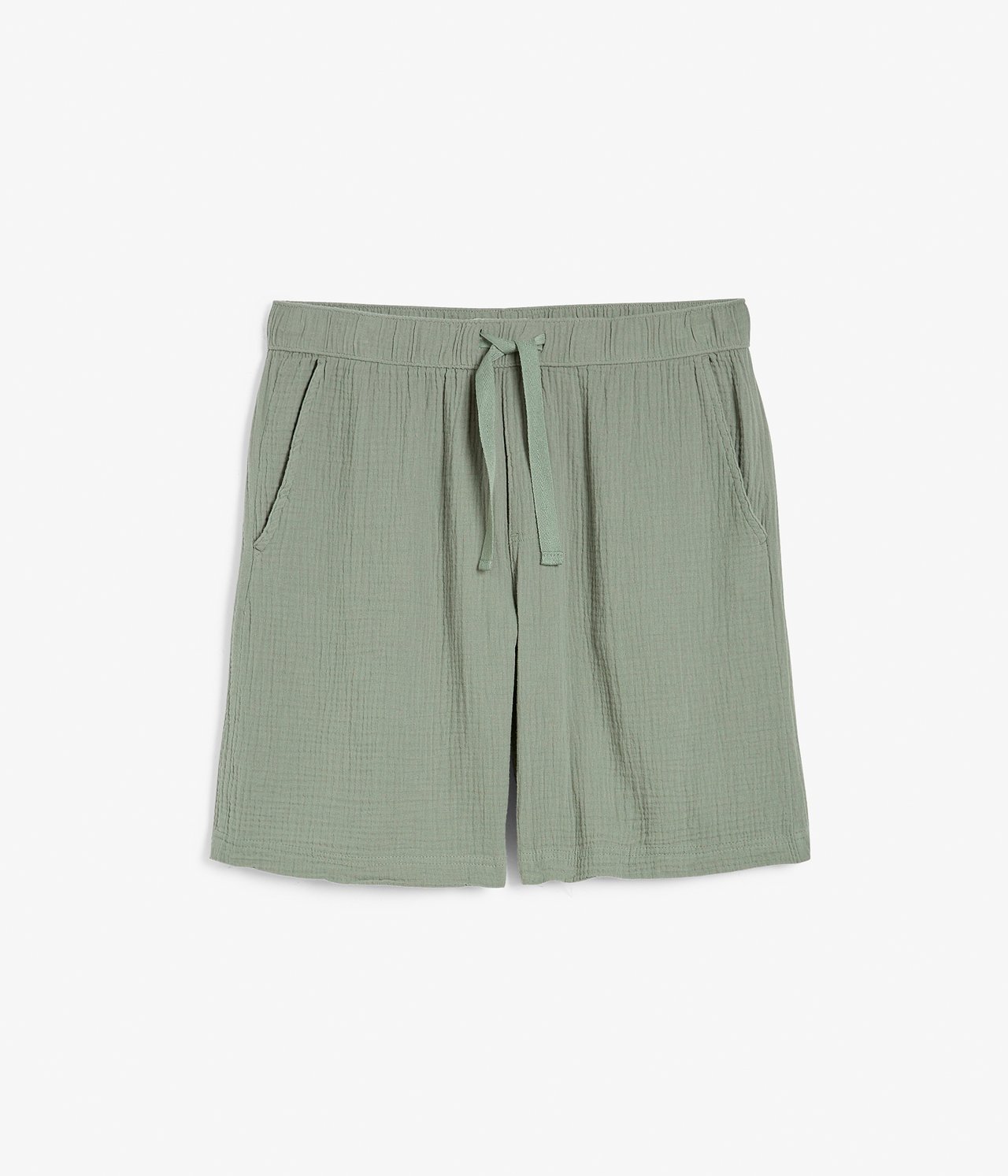 Shorts i rynkete bomull - Grønn - 4