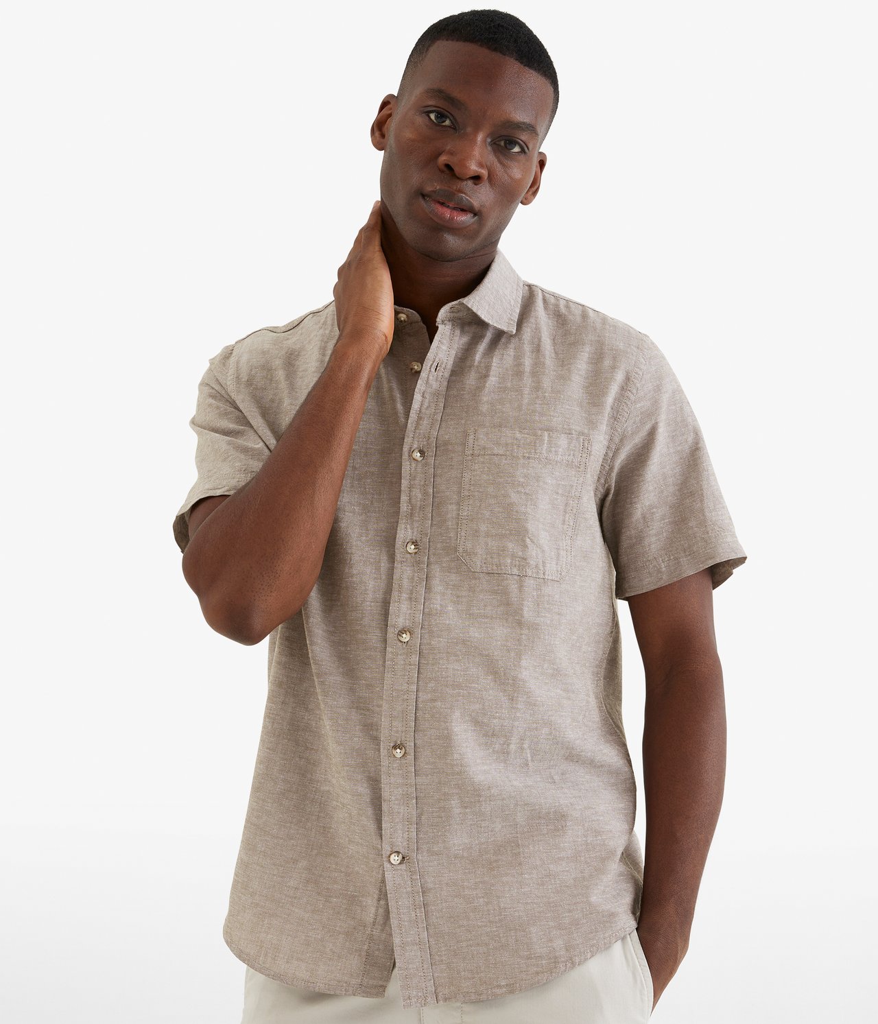 Koszula z krótkimi rękawami, o prostym kroju - Brązowy - 185cm / Storlek: M - 1