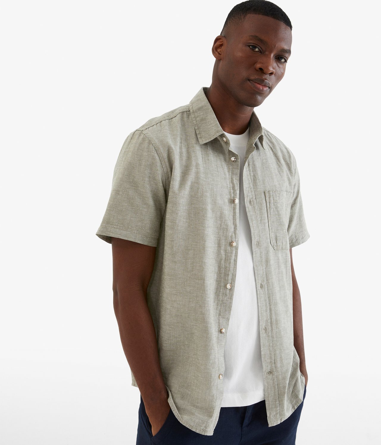 Koszula z krótkimi rękawami, o prostym kroju - Ciemnozielony - 185cm / Storlek: M - 2