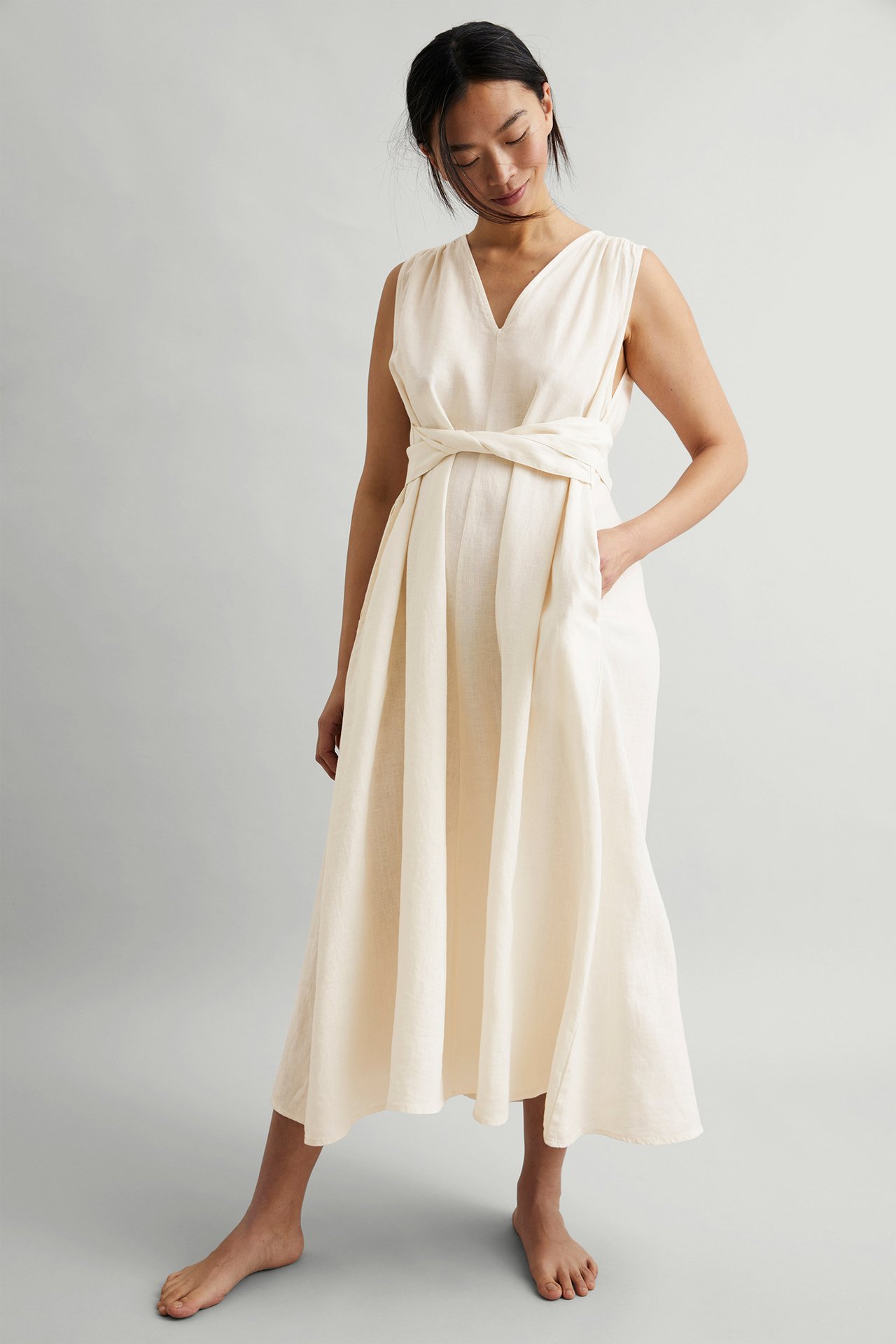 Sukienka z lnu - Biały - 3