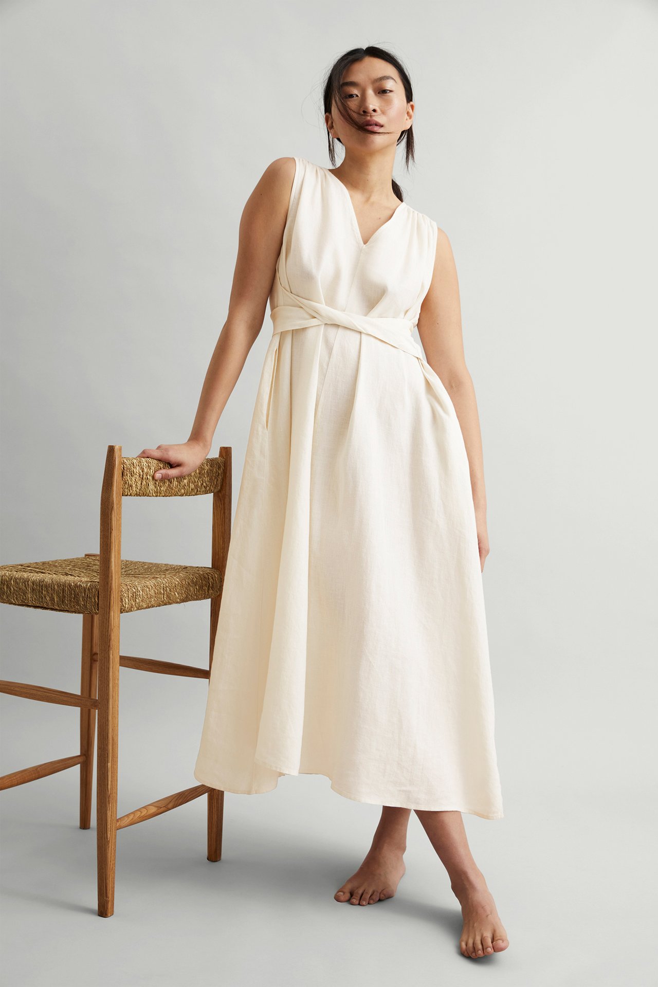 Sukienka z lnu - Biały - 1