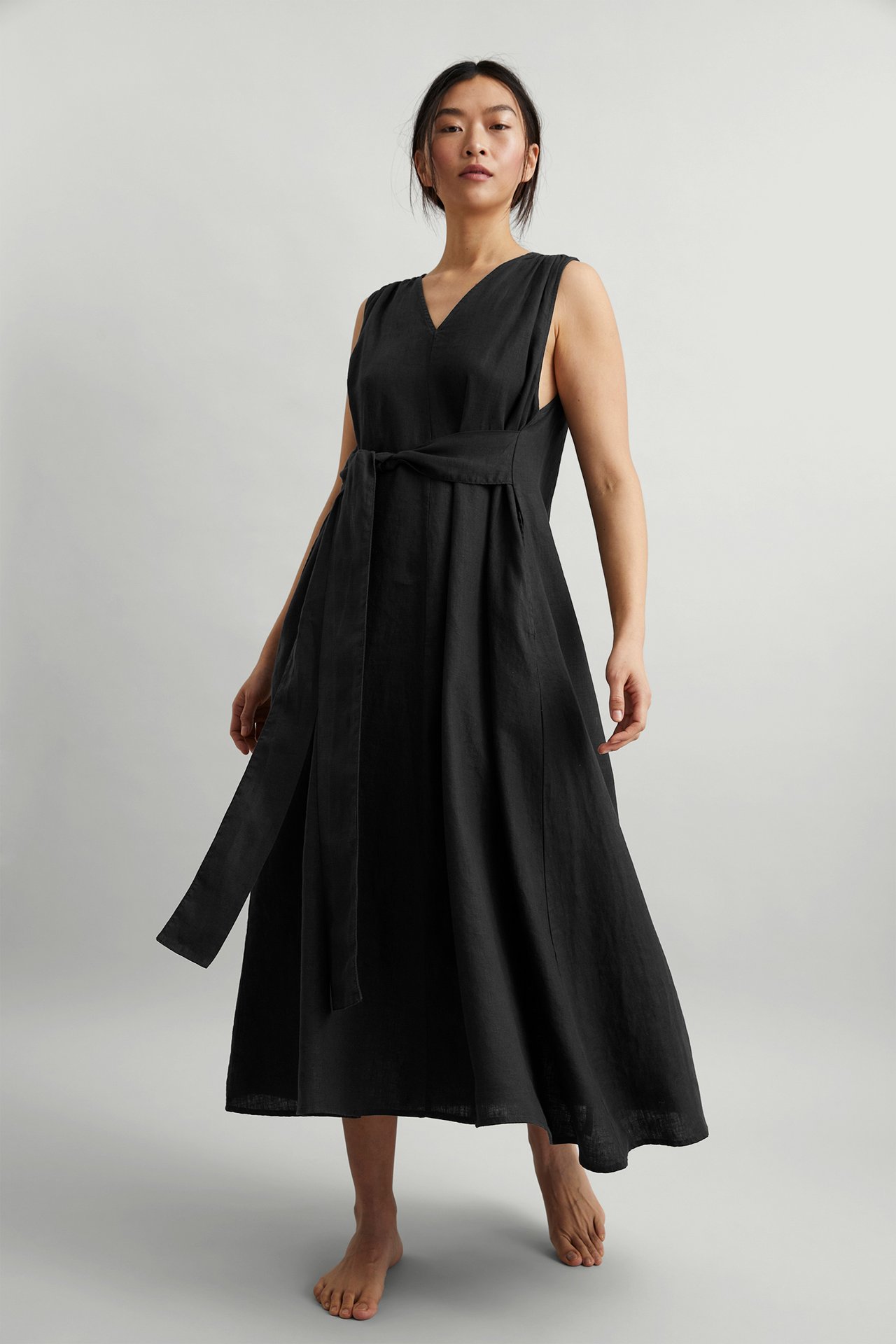 Sukienka z lnu - Czarne - 1