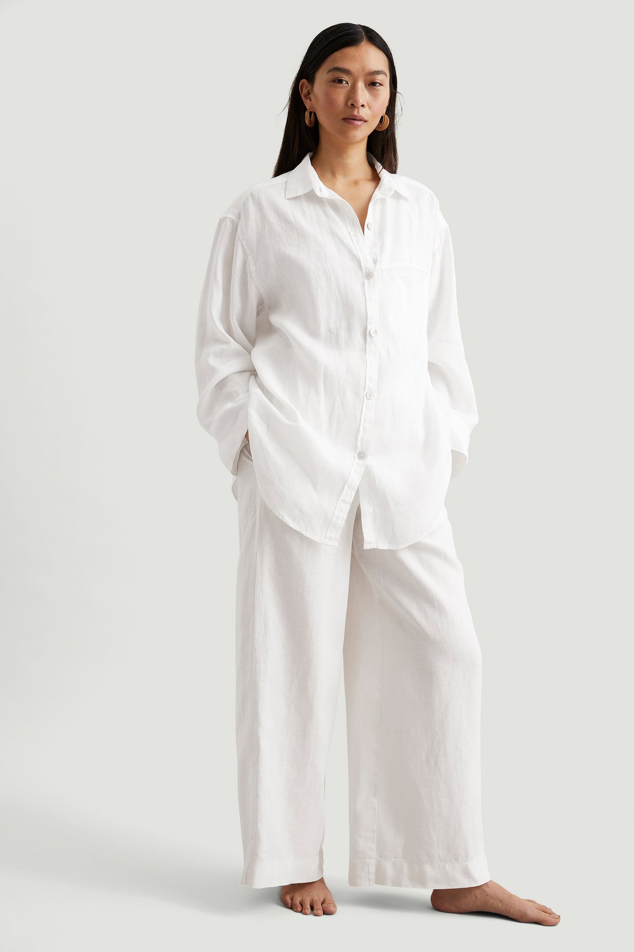 Lniana koszula - Biały - 178cm / Storlek: S - 3