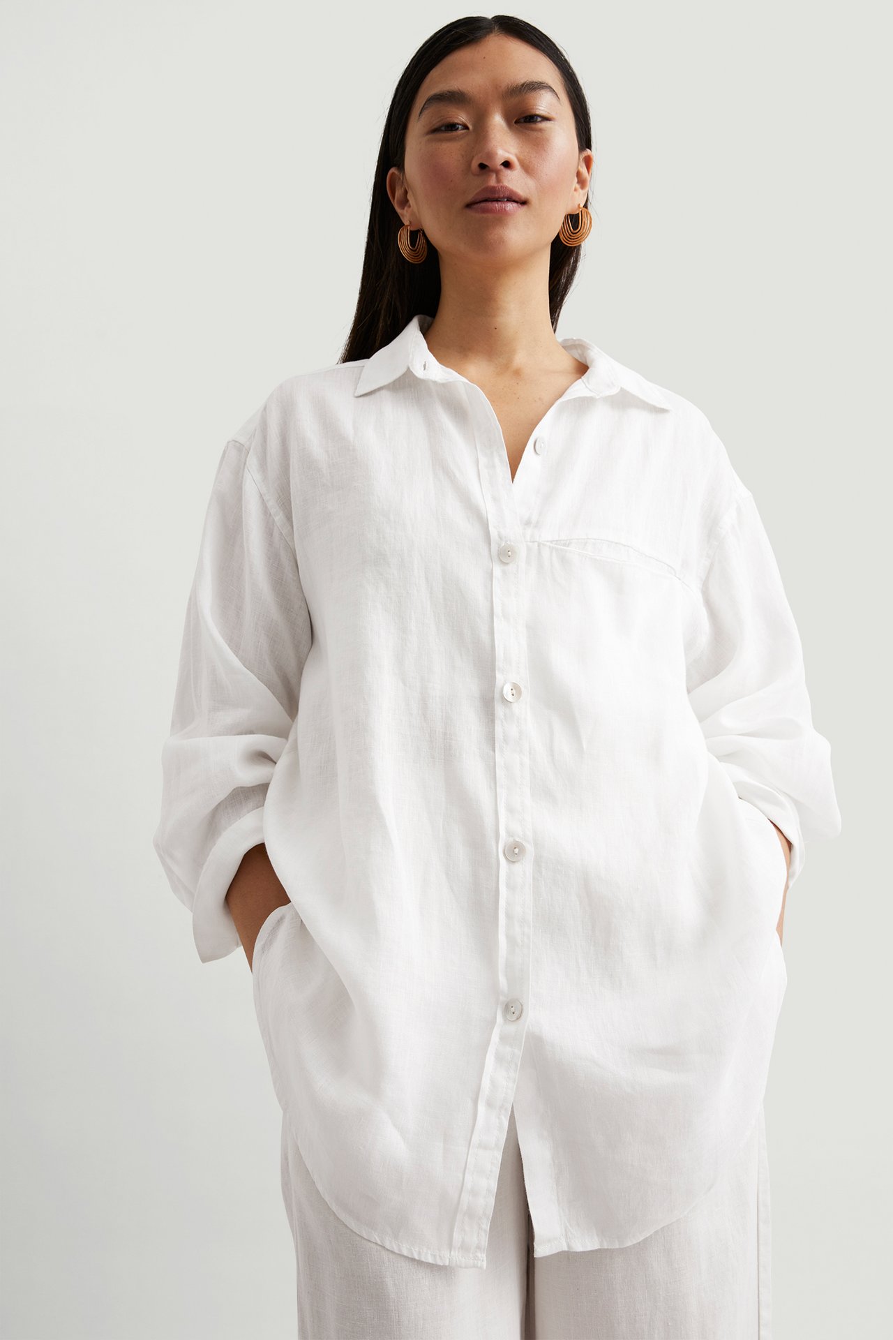 Lniana koszula - Biały - 178cm / Storlek: S - 4