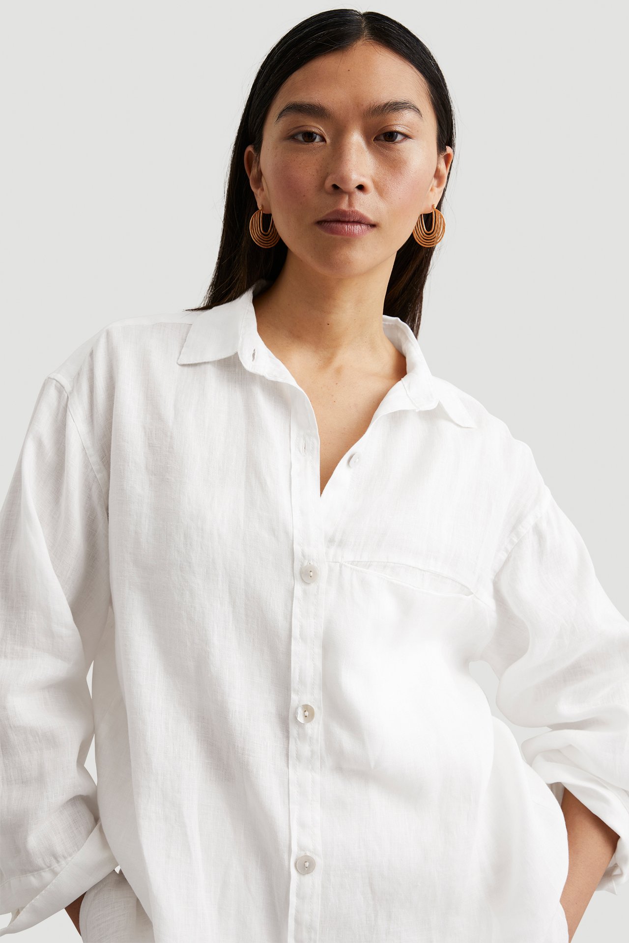 Lniana koszula - Biały - 178cm / Storlek: S - 1