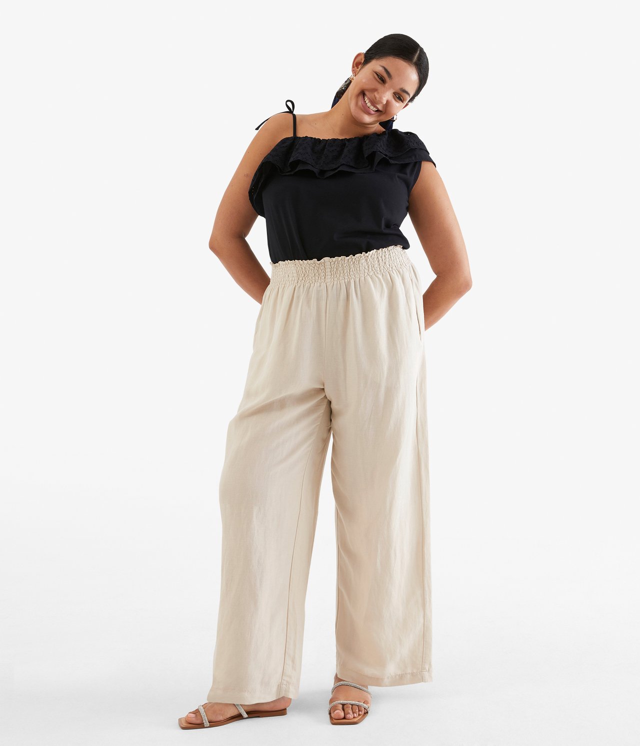 Bukse i linblanding - Offwhite - 180cm / Storlek: XL - 1