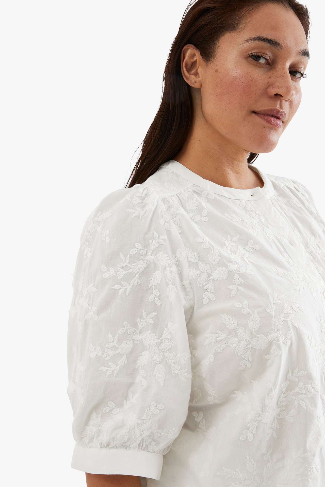 Bluse med brodering Offwhite - null - 1
