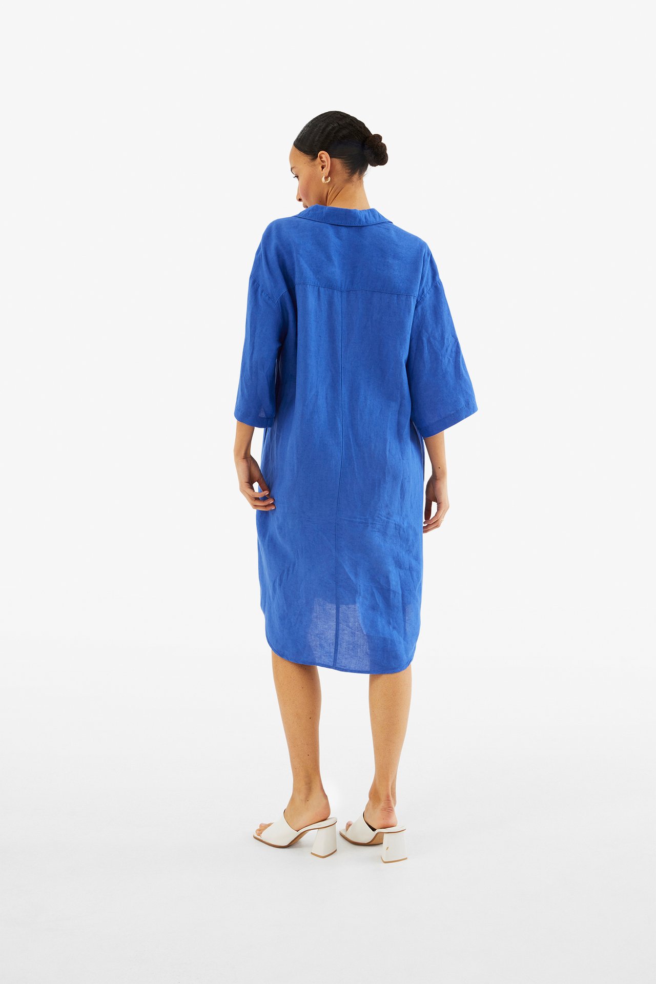Pellavasekoitetta oleva mekko - Sininen - 174cm / Storlek: S - 3