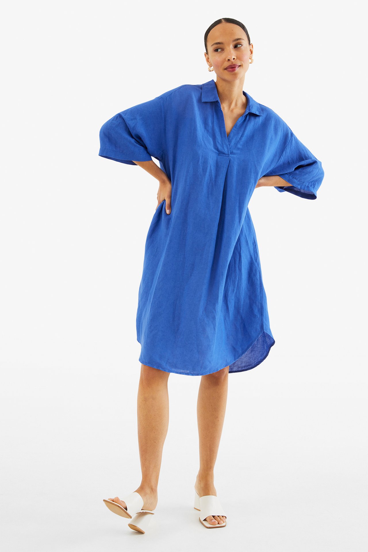 Pellavasekoitetta oleva mekko - Sininen - 174cm / Storlek: S - 2