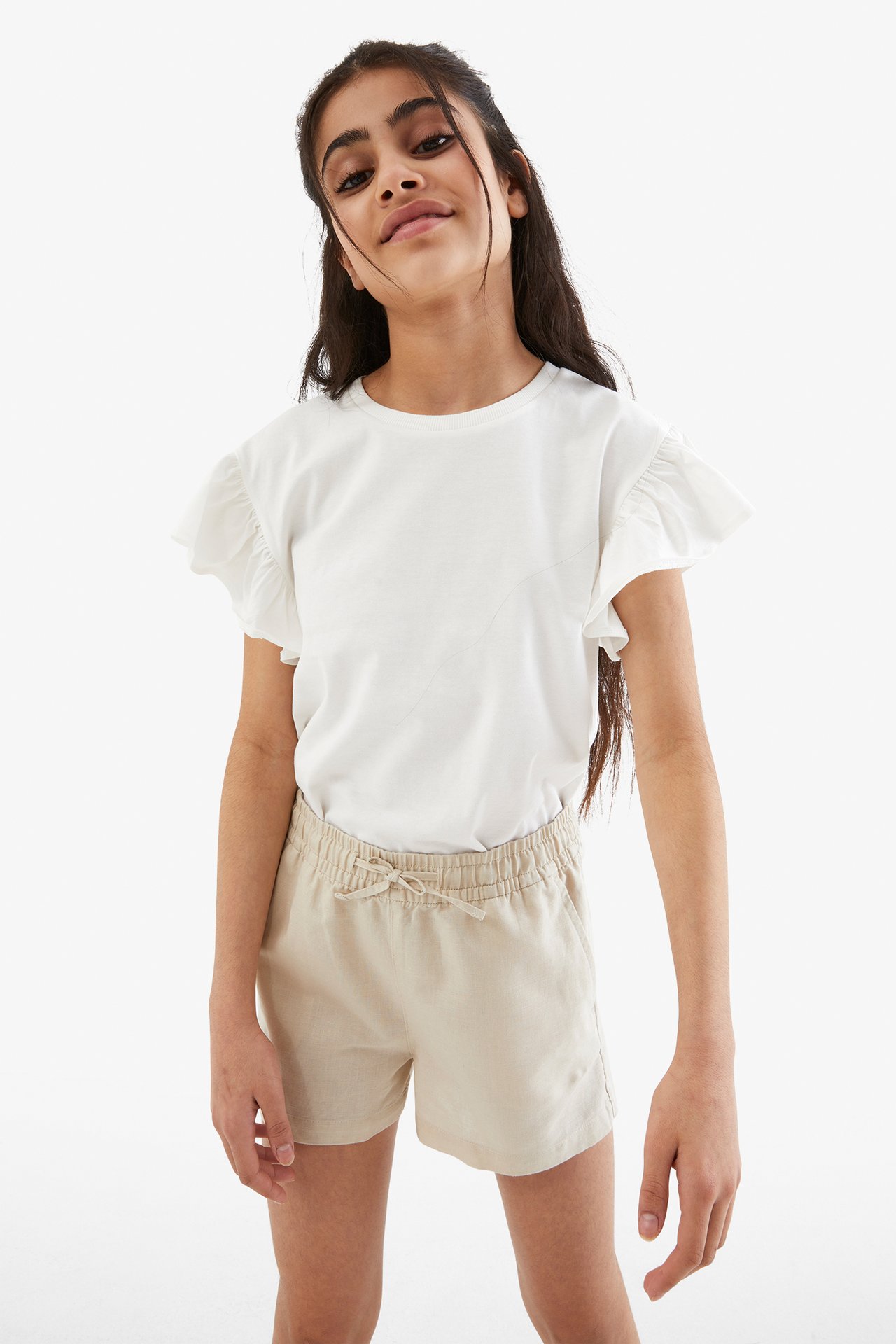 Pellavasekoitetta olevat shortsit - Beige - 4
