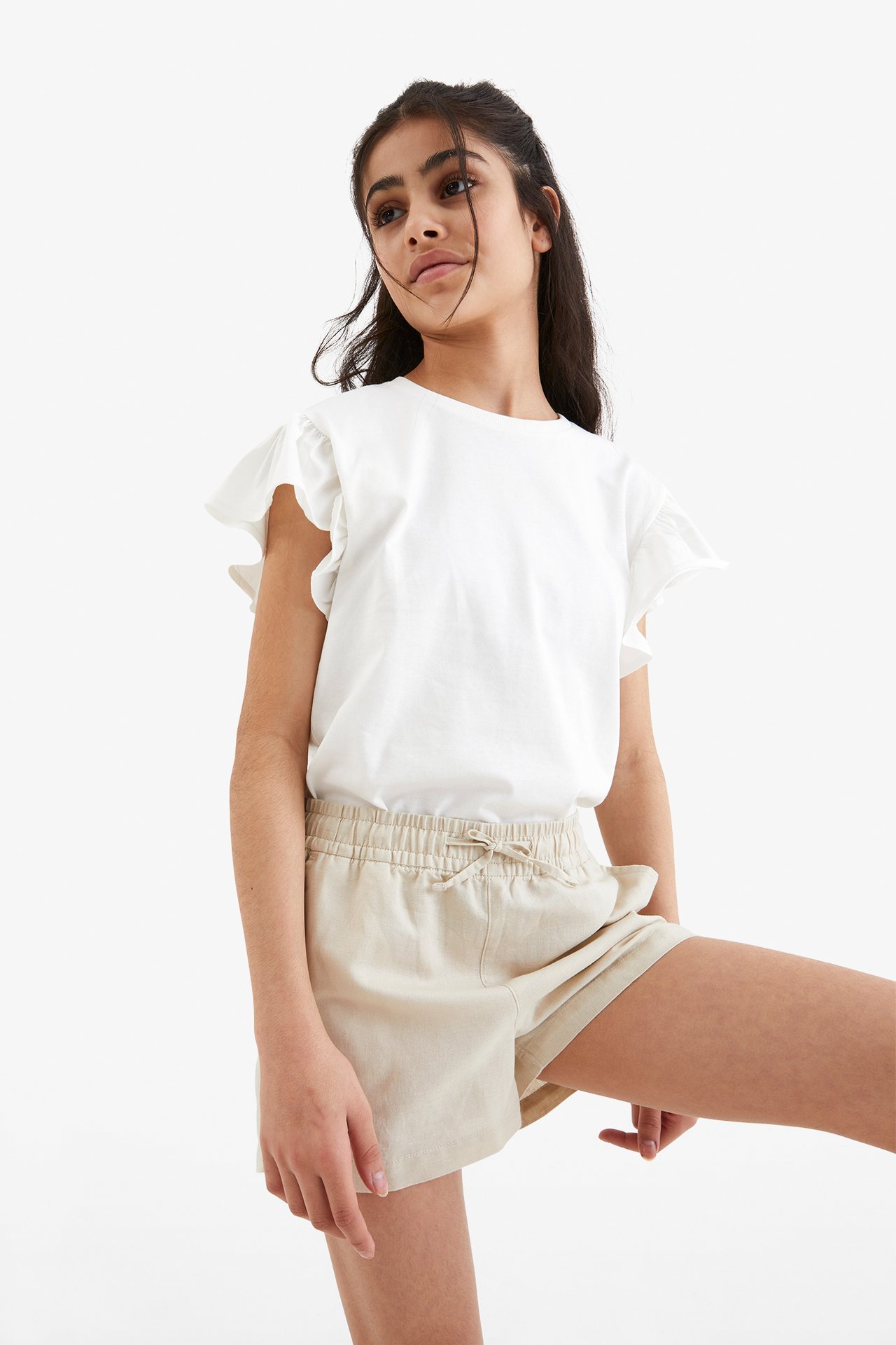 Pellavasekoitetta olevat shortsit - Beige - 1