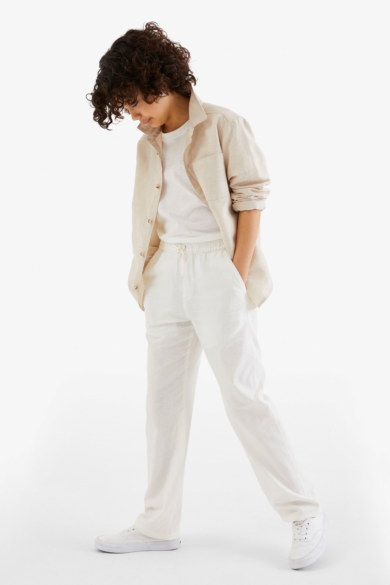 Byxor i linnemix - Offwhite - 3