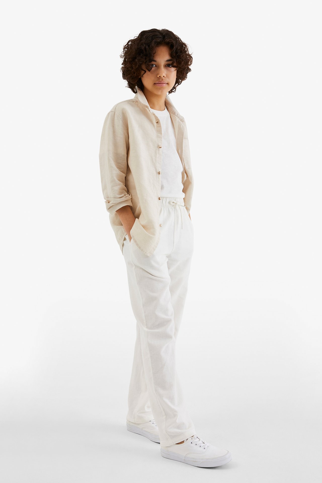 Byxor i linnemix - Offwhite - 4