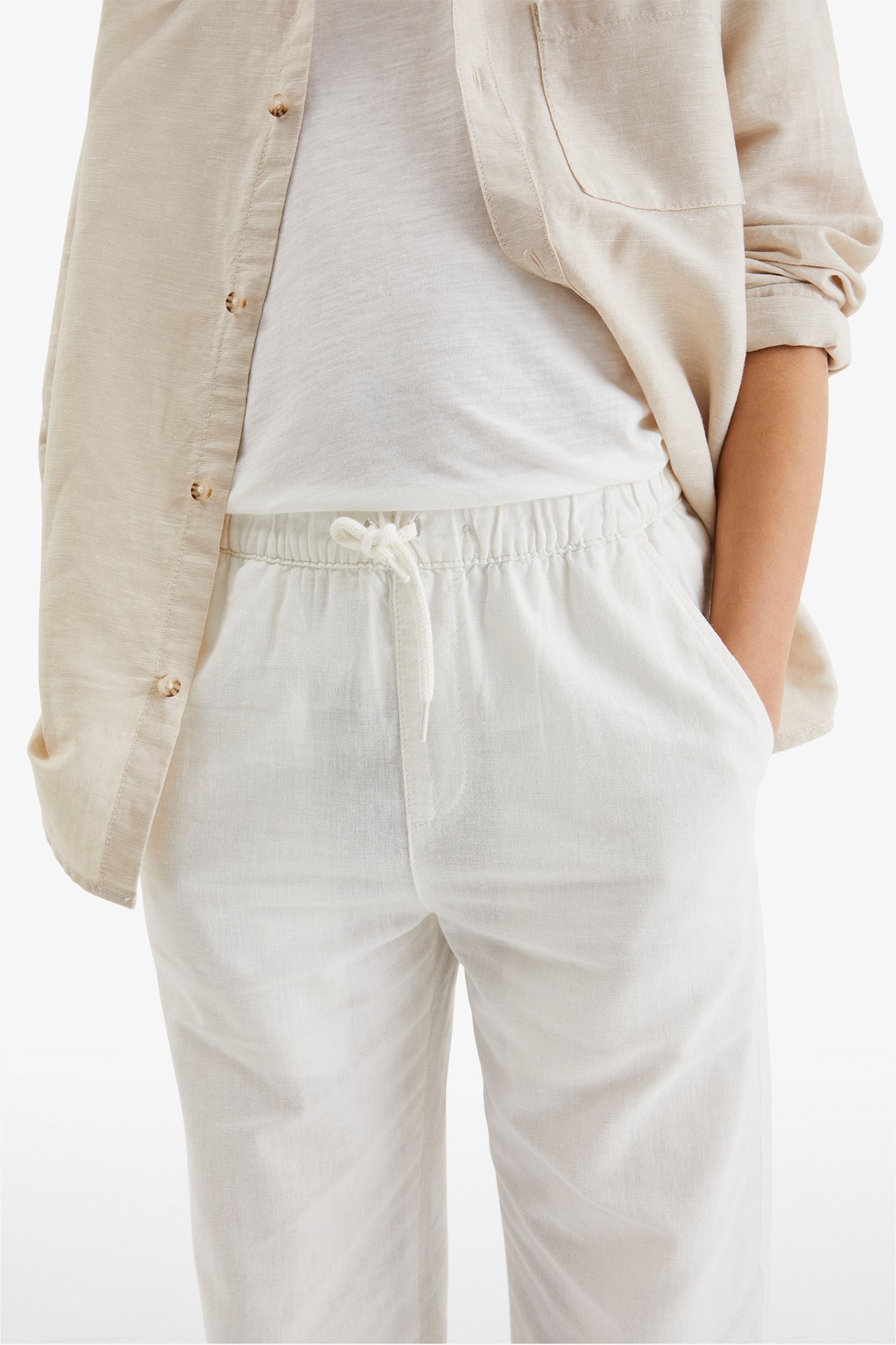 Byxor i linnemix - Offwhite - 5