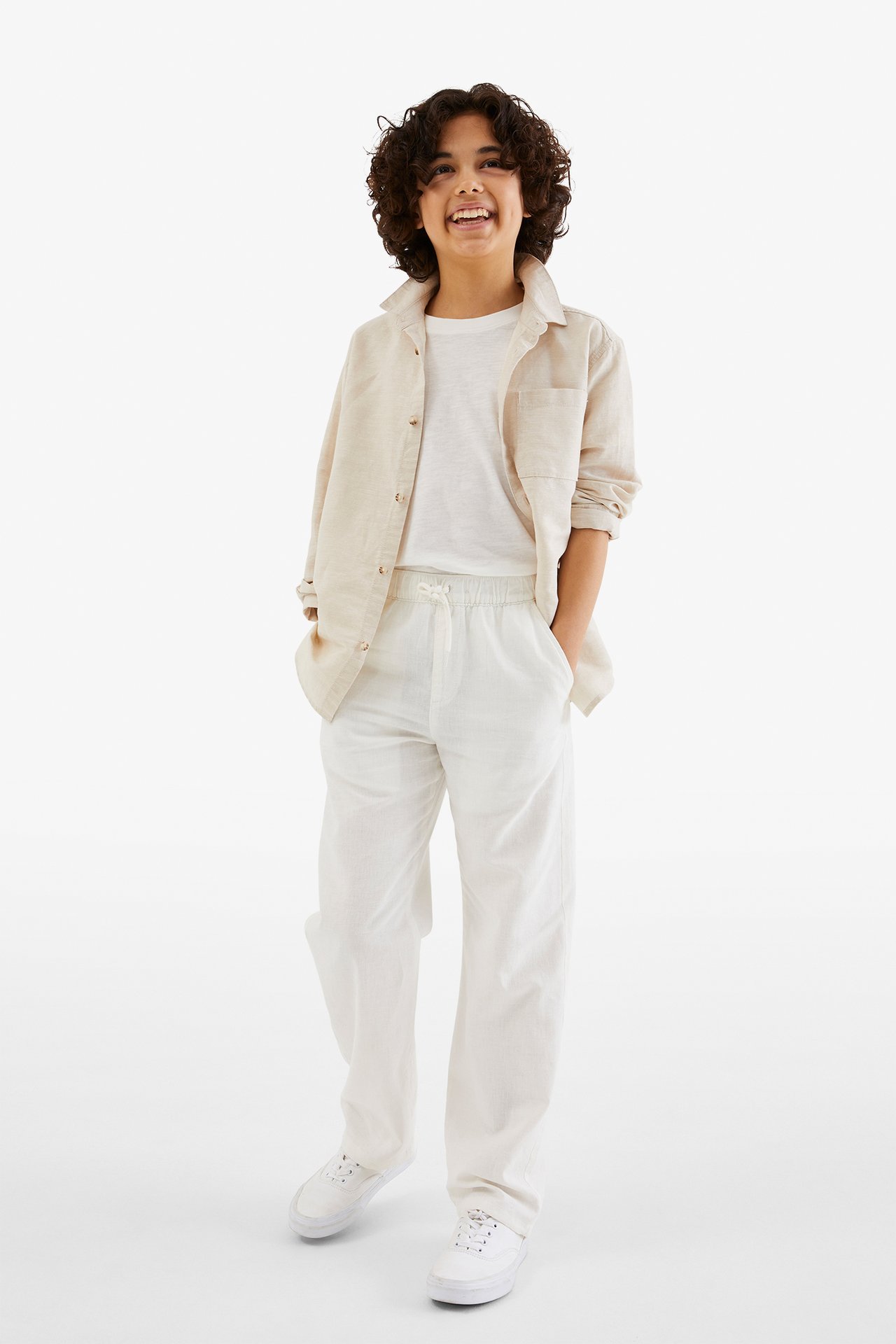 Byxor i linnemix - Offwhite - 1