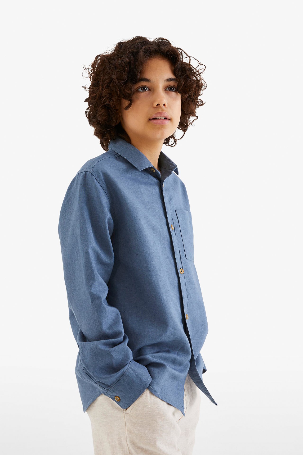 Skjorte i linblanding Blå - null - 1
