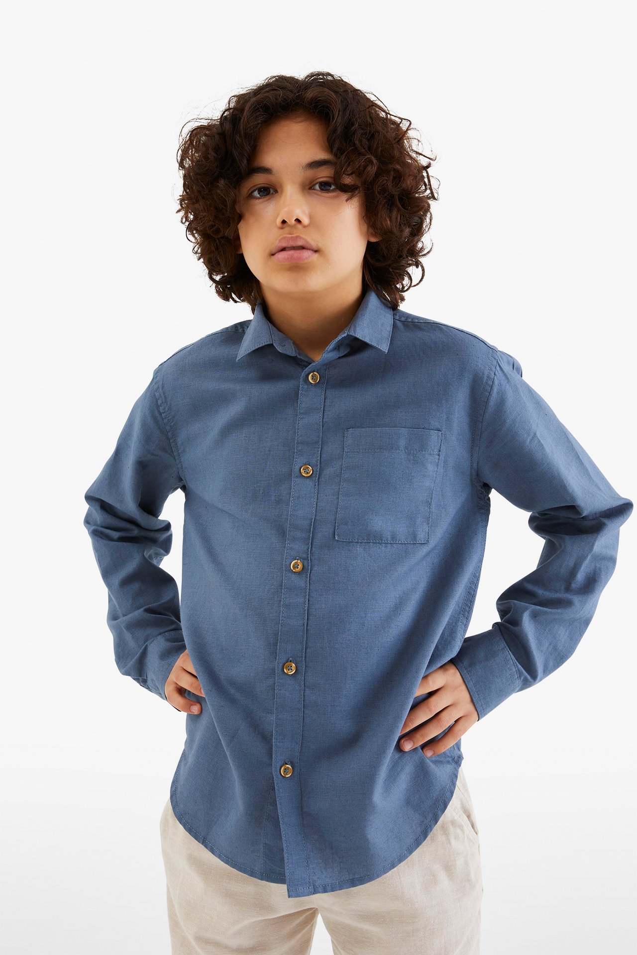 Skjorte i linblanding Blå - null - 2