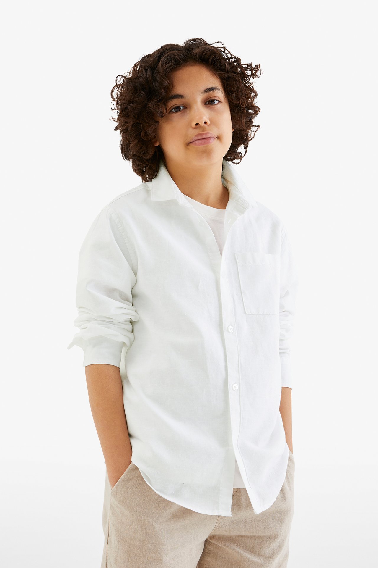 Skjorte i linblanding - Hvit - 3