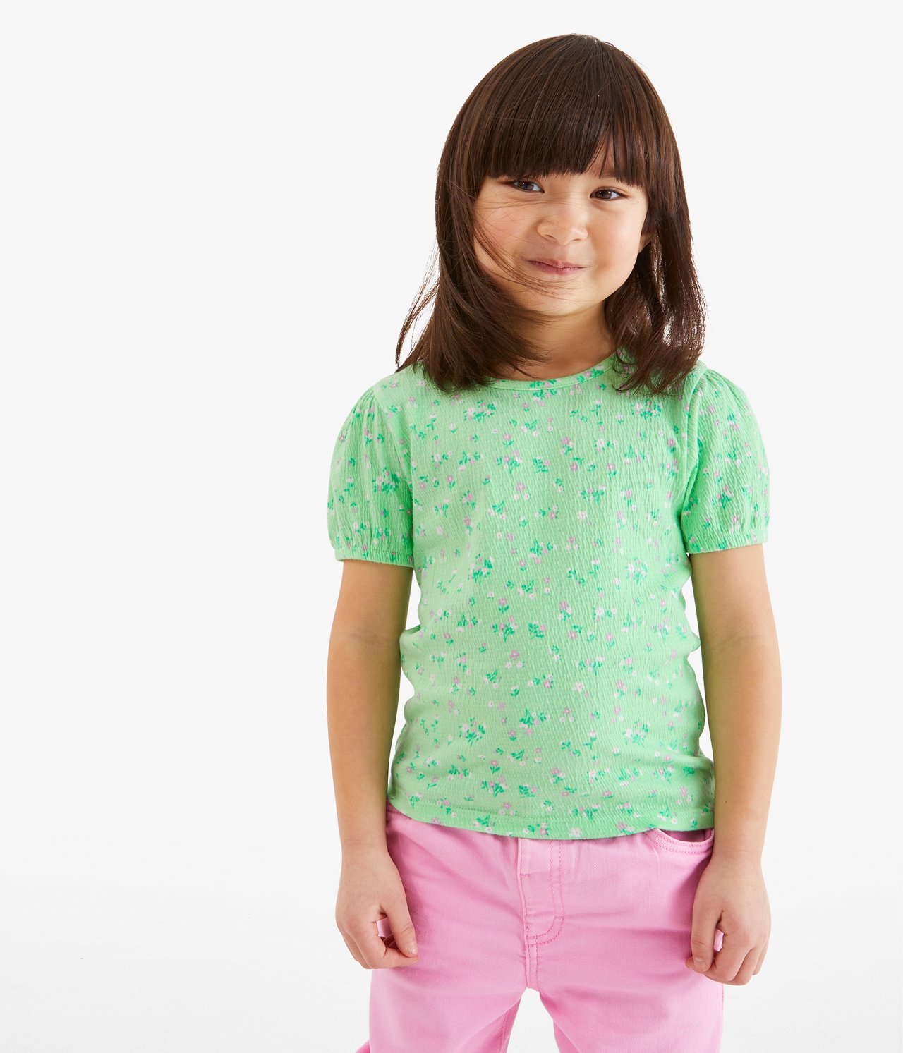 Kukkakuvioinen paita, jossa on puhvihihat - Vaaleanvihreä - 1