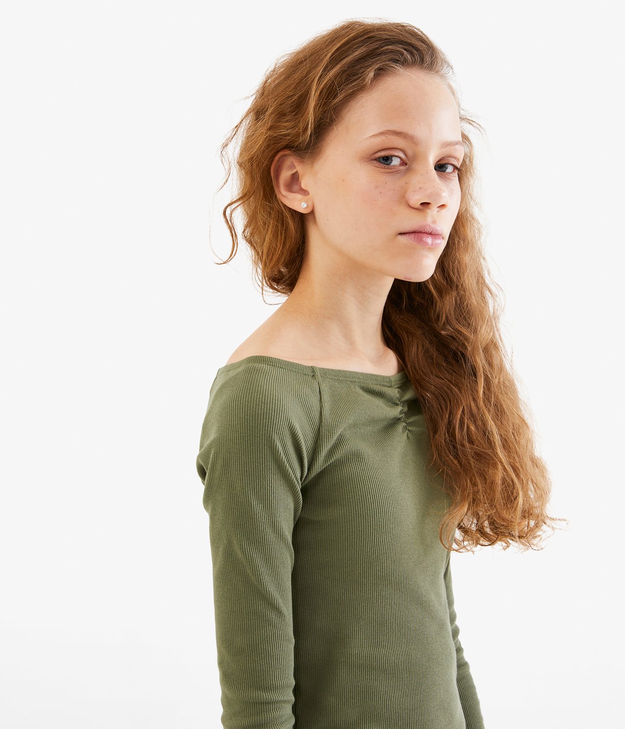 Off shoulder -paita - Tummanvihreä - 4