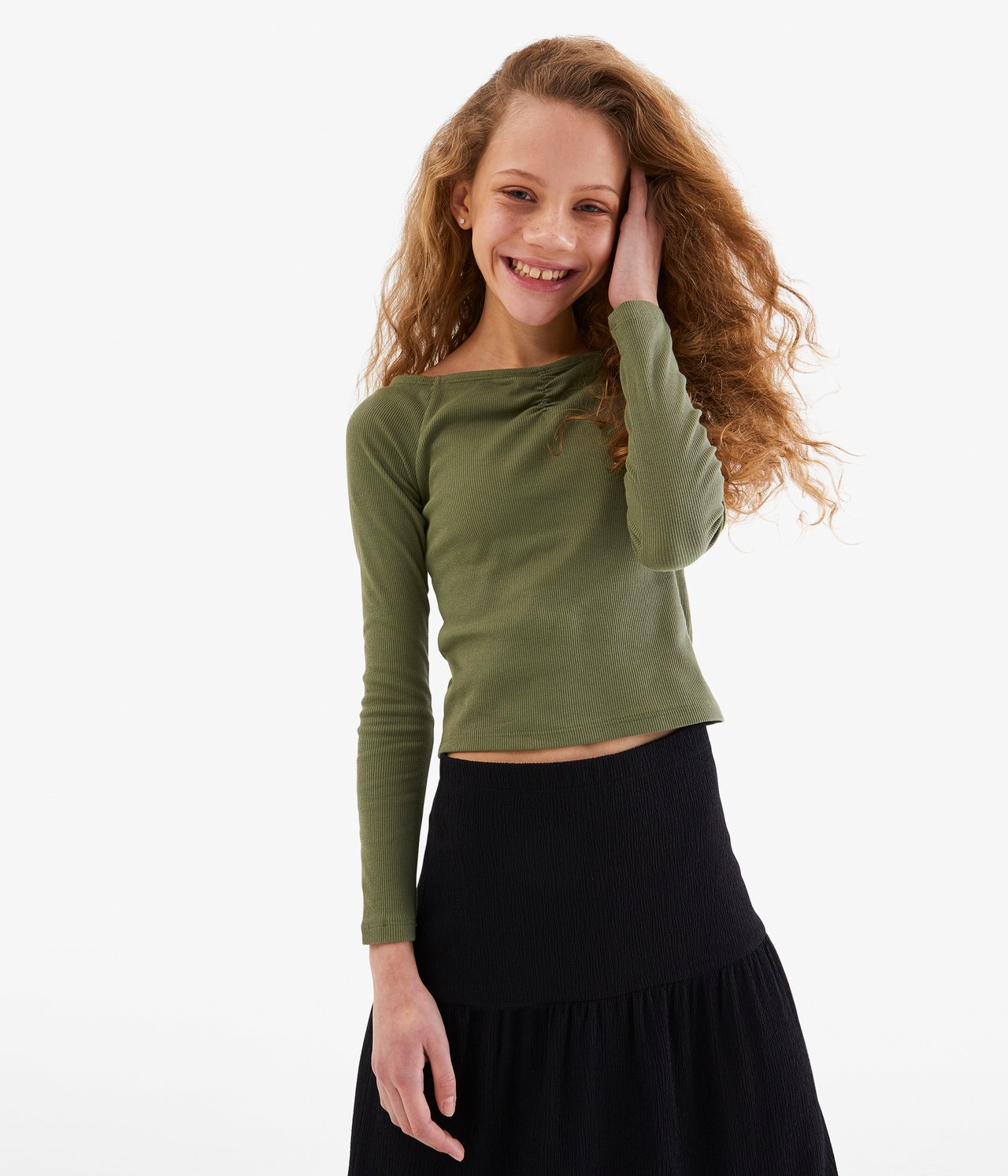 Off shoulder -paita - Tummanvihreä - 1