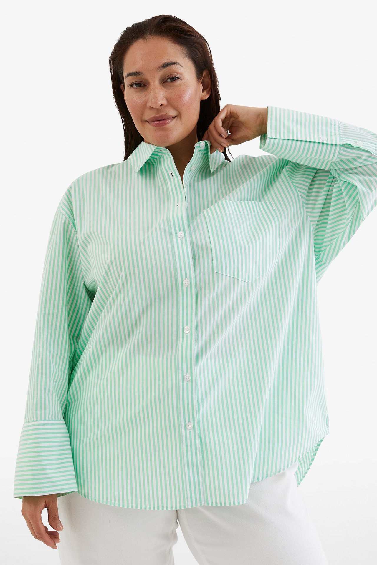 Stripete skjorte - Grønn - 173cm / Storlek: XL - 1