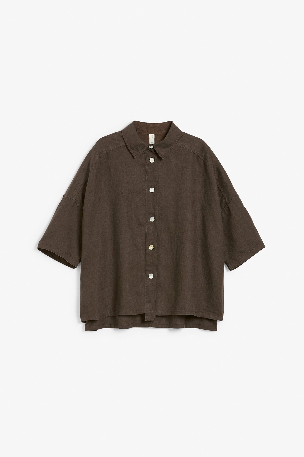 Koszula lniana oversize - Brązowy - 7