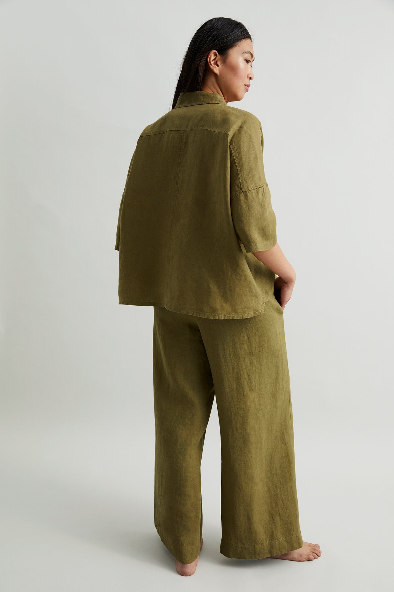 Koszula lniana oversize - Zielony - 4