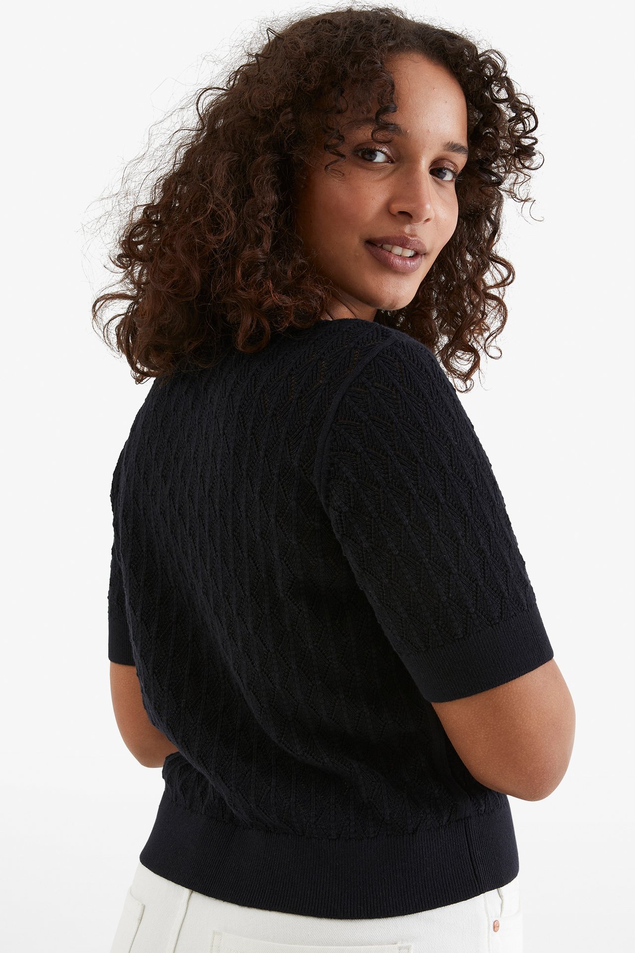 Sweter z dzianiny we wzory - Czarne - 168cm / Storlek: M - 4