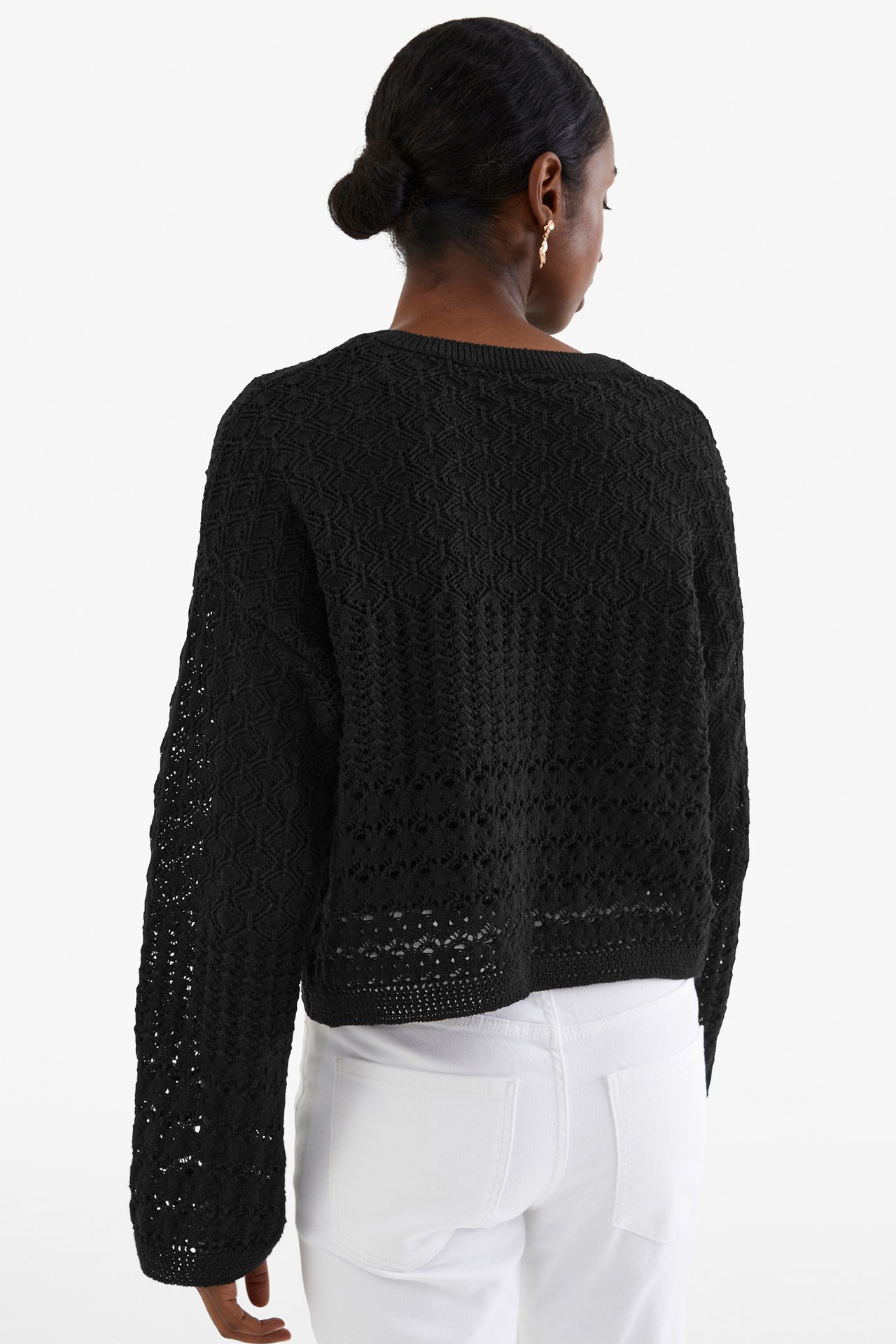 Sweter z dzianiny we wzory - Czarne - 178cm / Storlek: S - 4