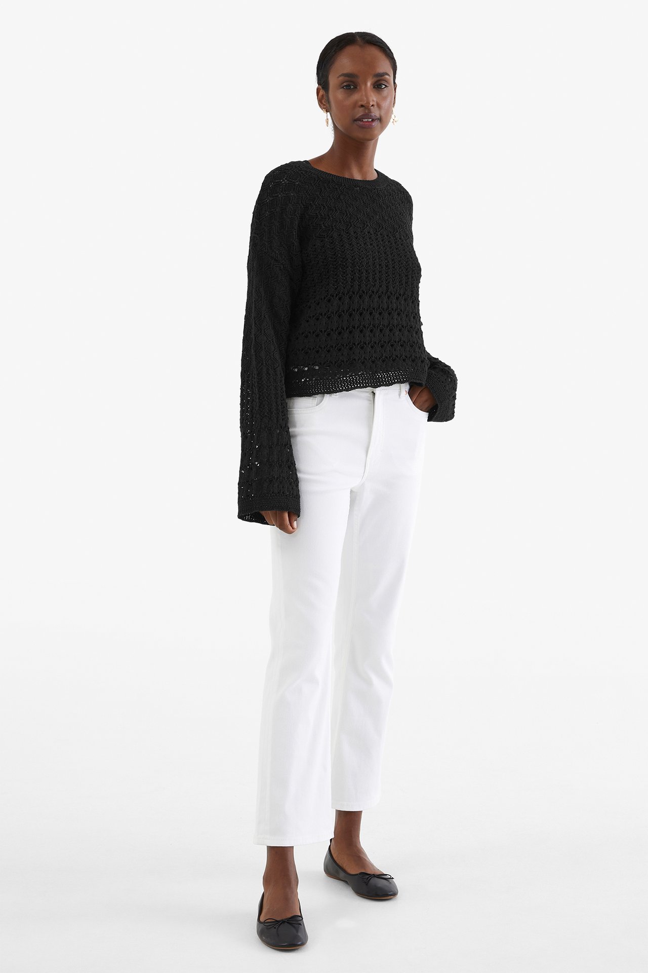 Sweter z dzianiny we wzory - Czarne - 178cm / Storlek: S - 3
