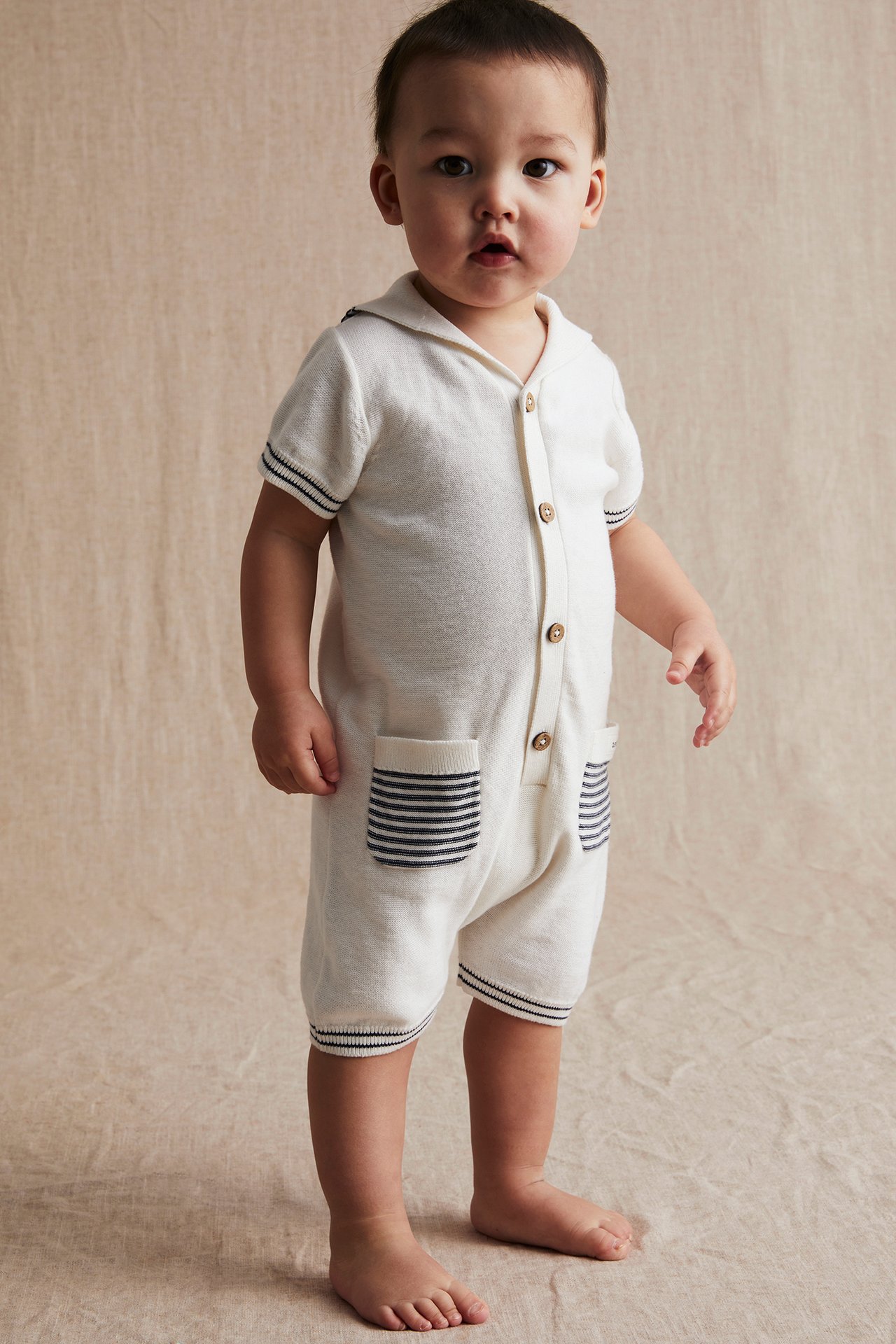 Kombinezon z krótkimi rękawami, z kołnierzem marynarskim - Offwhite - 3