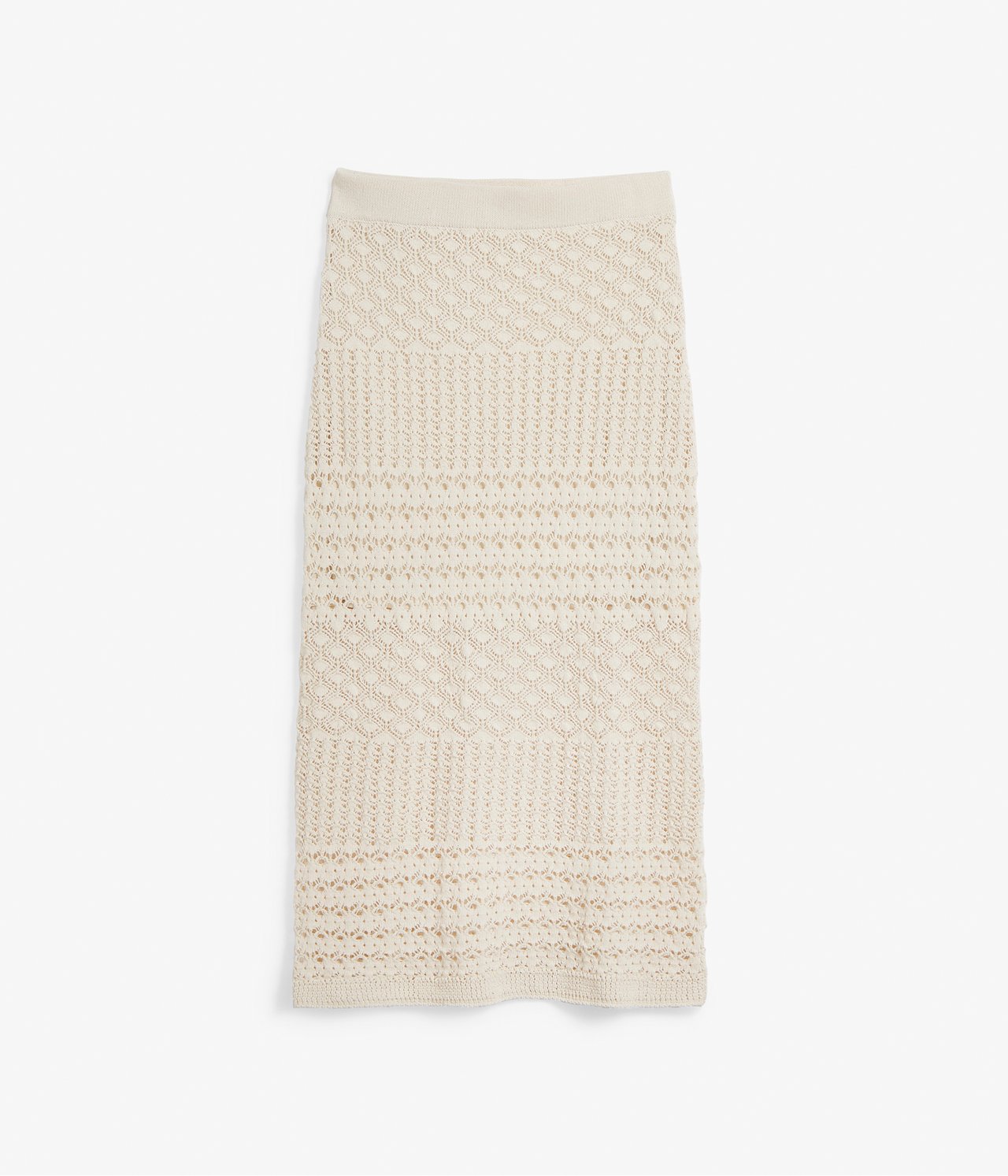 Mønsterstrikket skjørt - Lys beige - 5