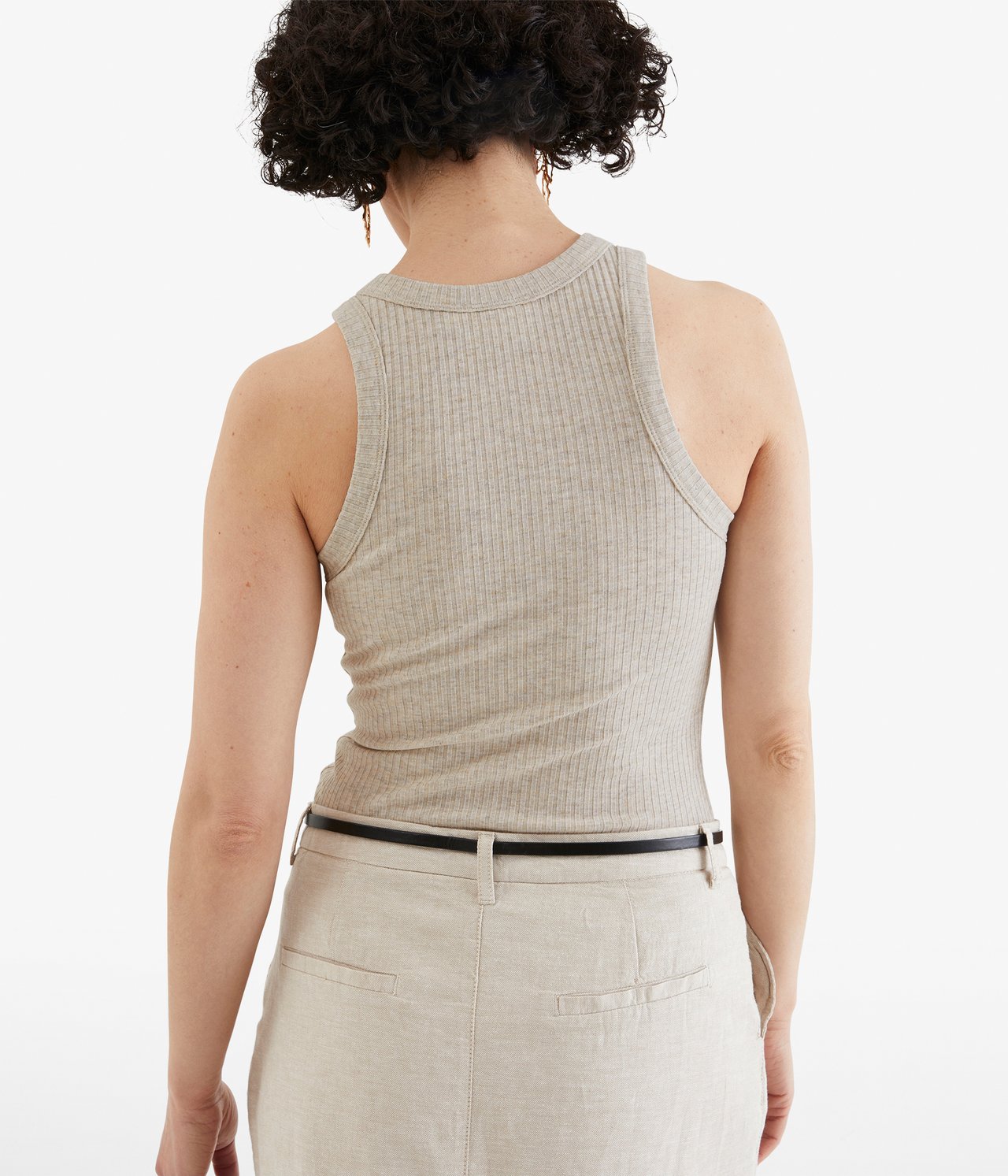Ribbat linne - Melerad beige - 3